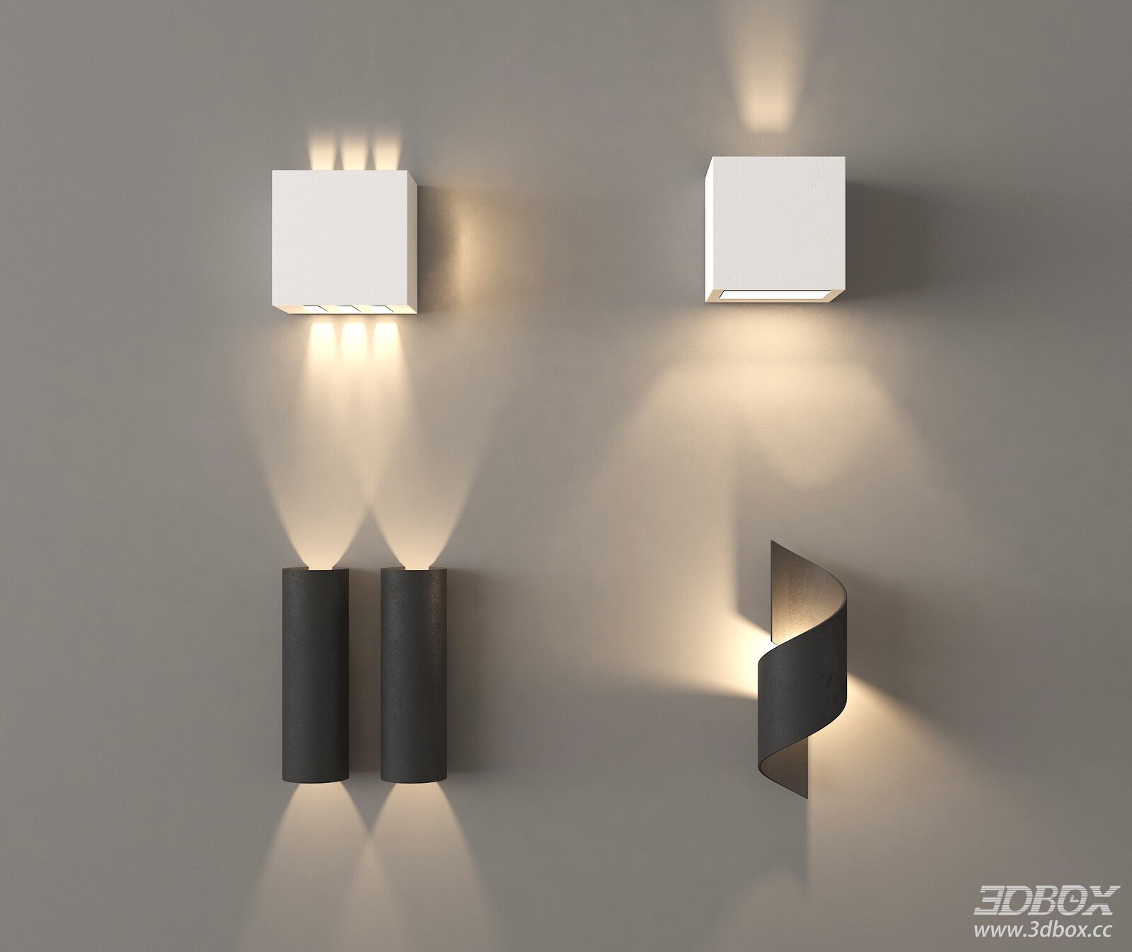Modern Minimalist Wall Lamp Set, Ambient Wall Mounted Lighting 3D model - front view