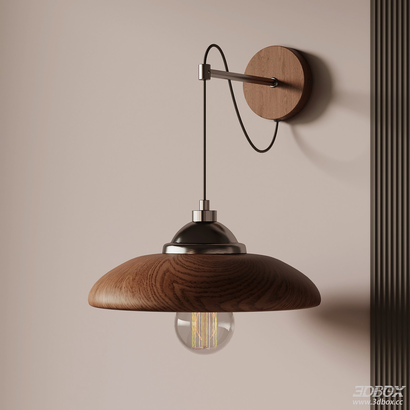 Modern Mid-Century Wooden Wall Sconce 3D model - front view