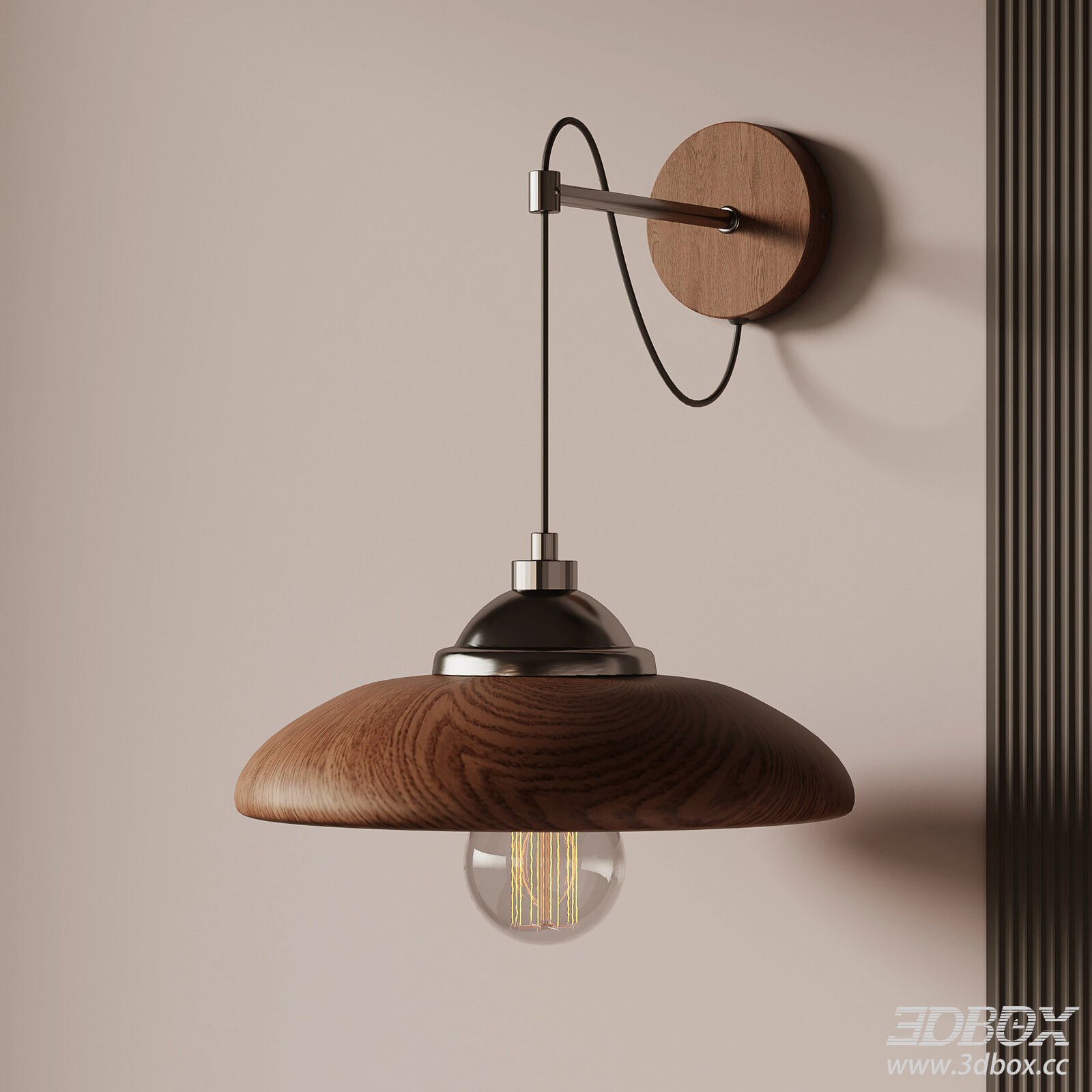 Modern Mid-Century Wooden Wall Sconce 3D model - thumbnail 1