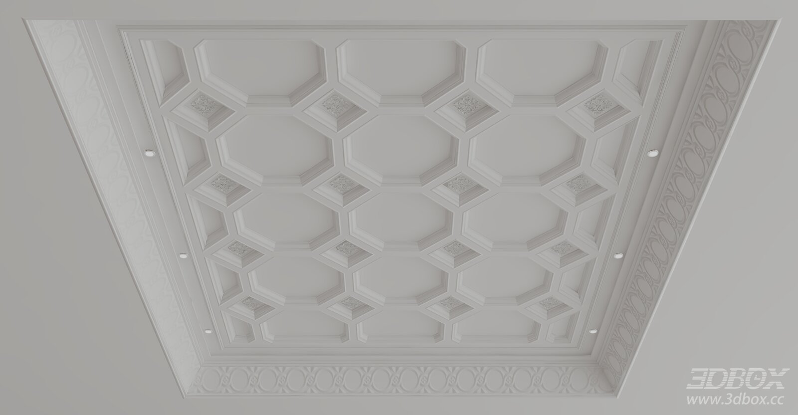 European Style Decorative Plaster Ceiling 3D model - front view