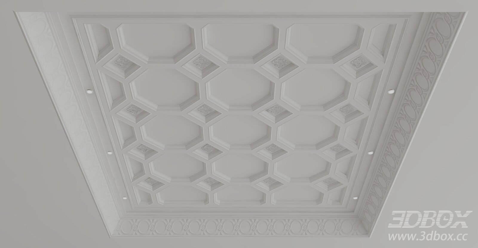 European Style Decorative Plaster Ceiling 3D model - thumbnail 1