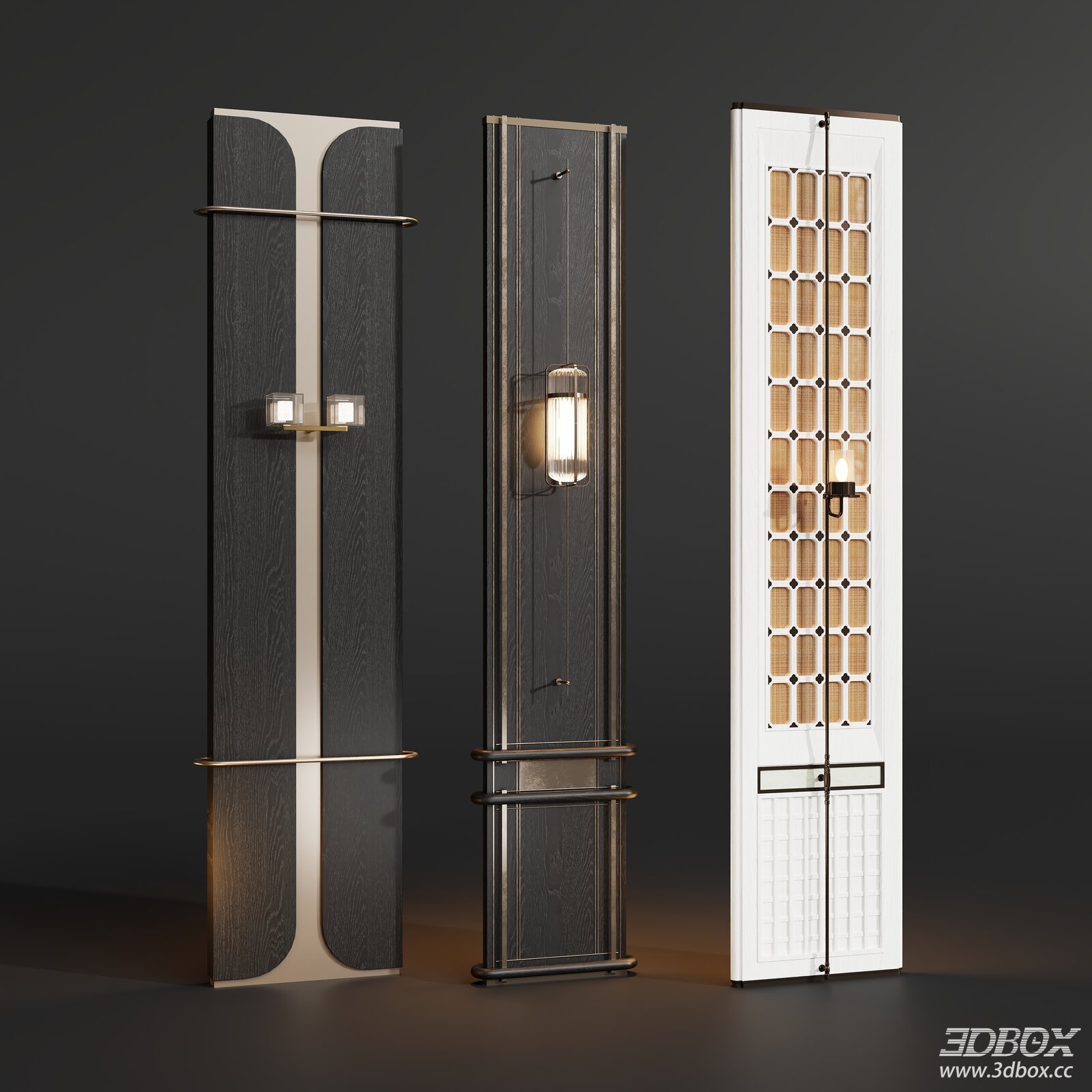 Luxury Hotel Decorative Partition Set with Wall Lamps 3D model - front view