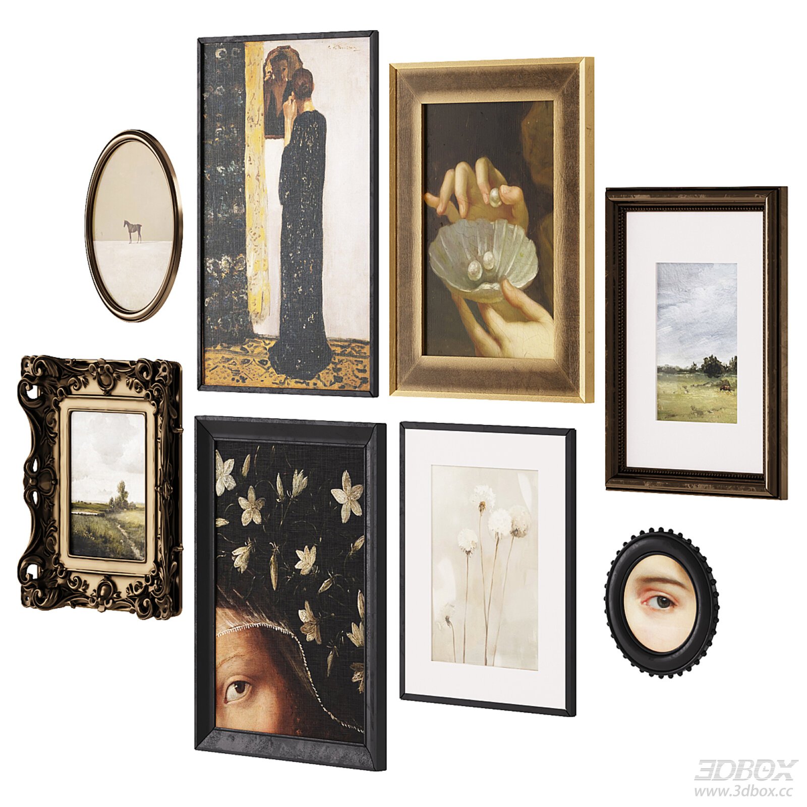 Vintage Framed Painting Artwork Set Wall Decor 3D model - front view