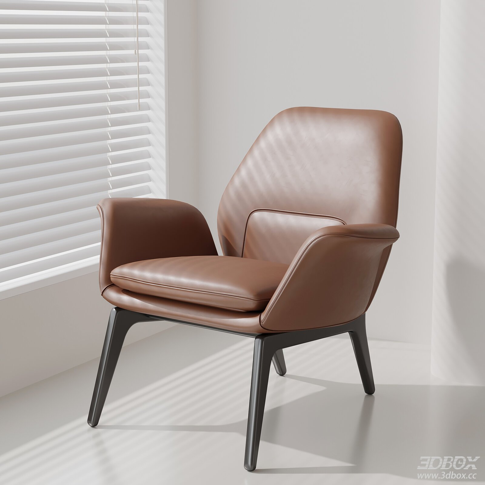Modern Italian Style Brown Leather Armchair 3D model - front view