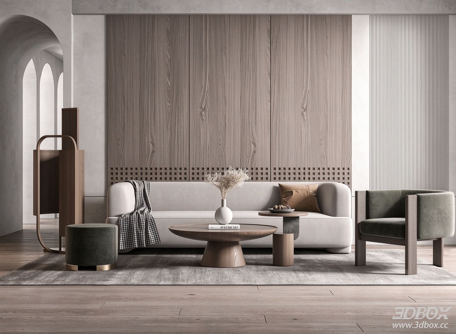 Modern Luxury Living Room Sofa Coffee Table Furniture Set 3D model - front view