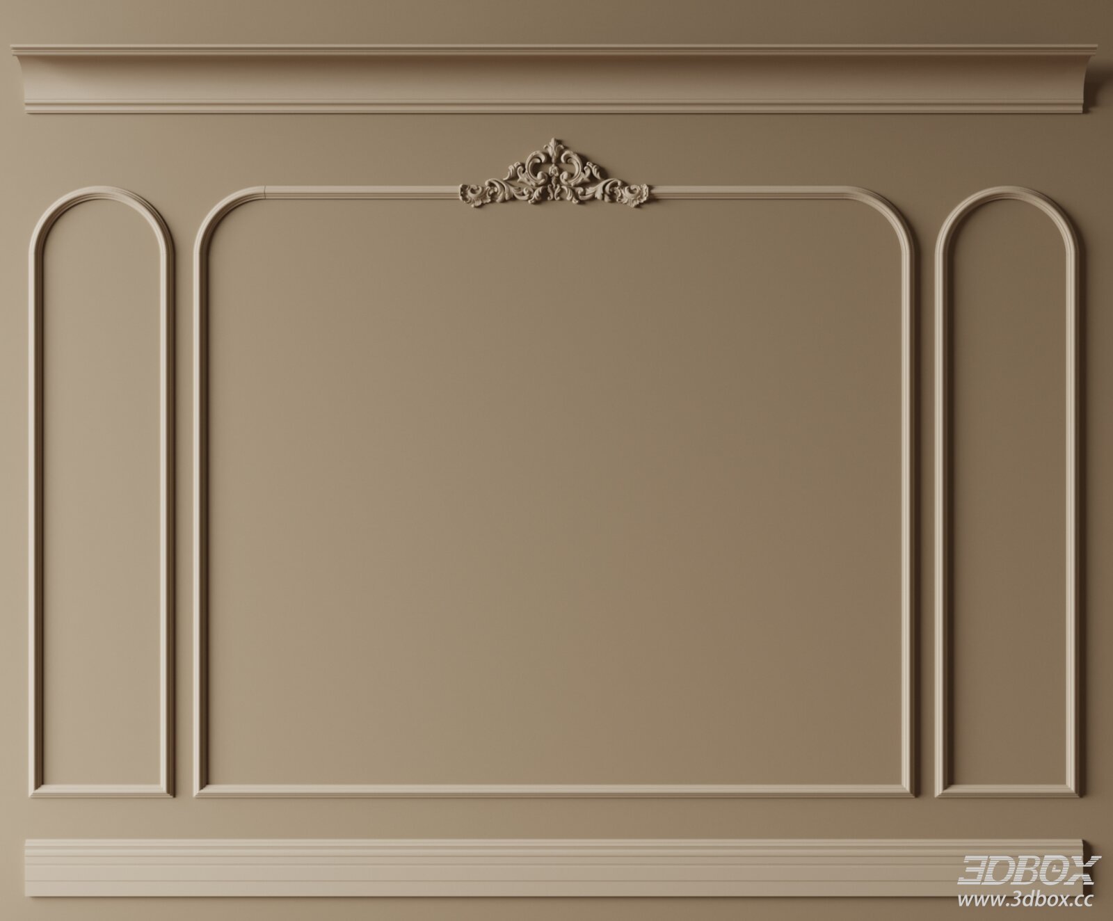 French Neoclassical Plaster Wall Molding with Carved Ornament 3D model - front view