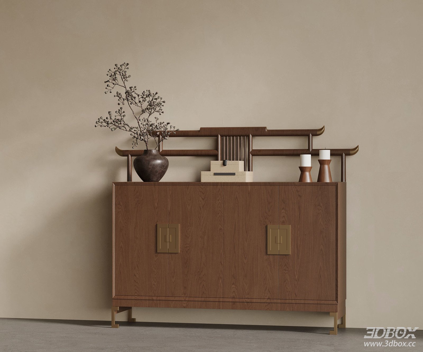 New Chinese Style Wooden Sideboard Entry Cabinet 3D model - front view