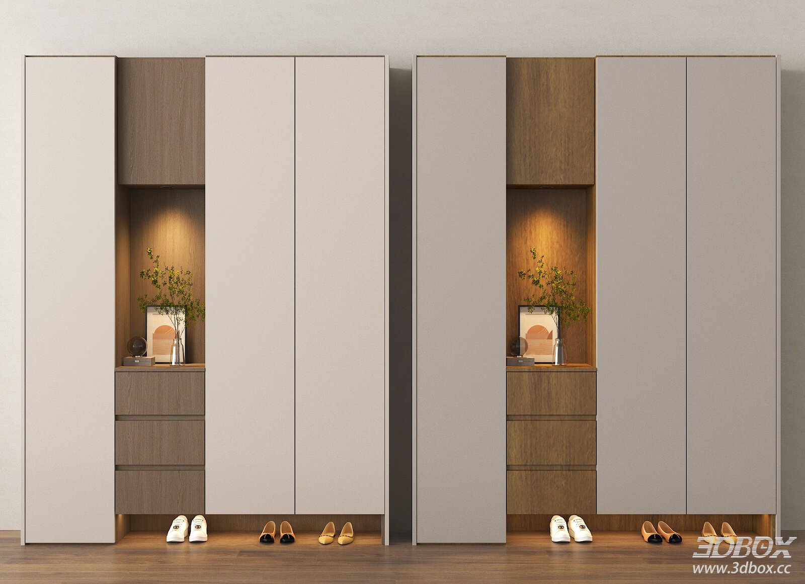 Modern Hallway Shoe Storage Cabinet Set 3D model - front view