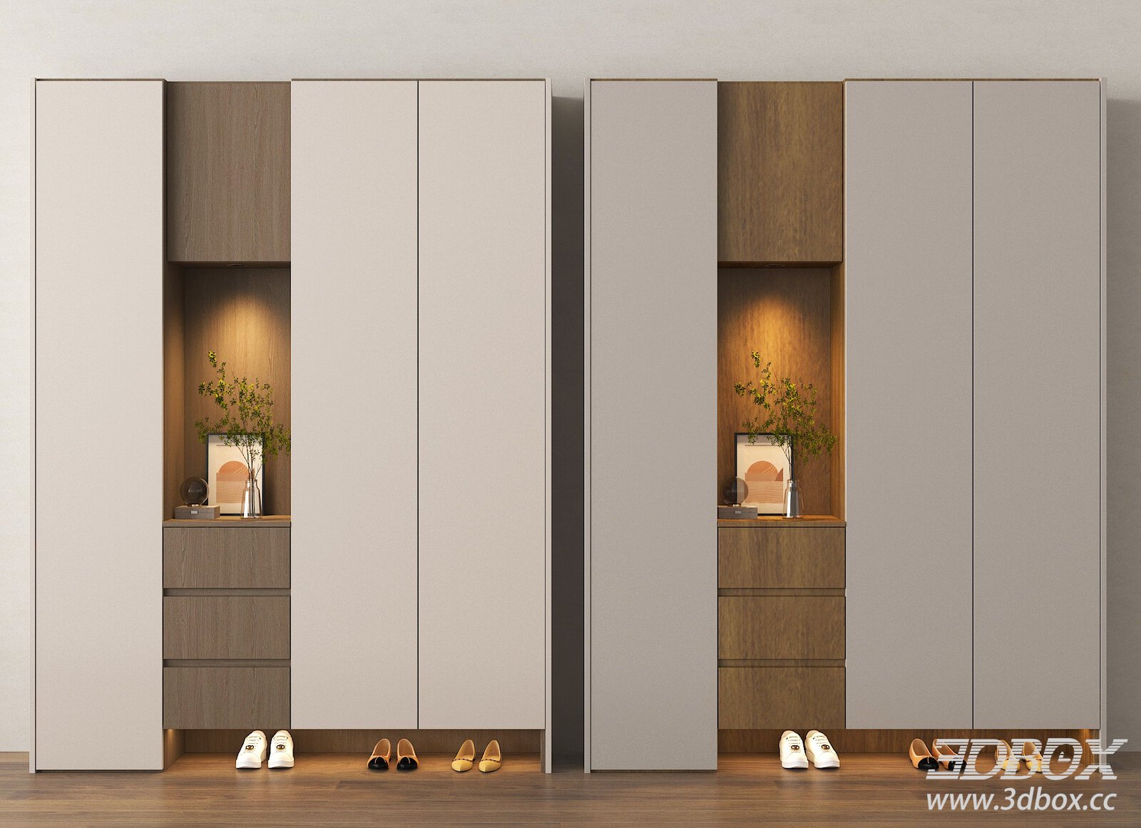 Modern Hallway Shoe Storage Cabinet Set 3D model - thumbnail 1
