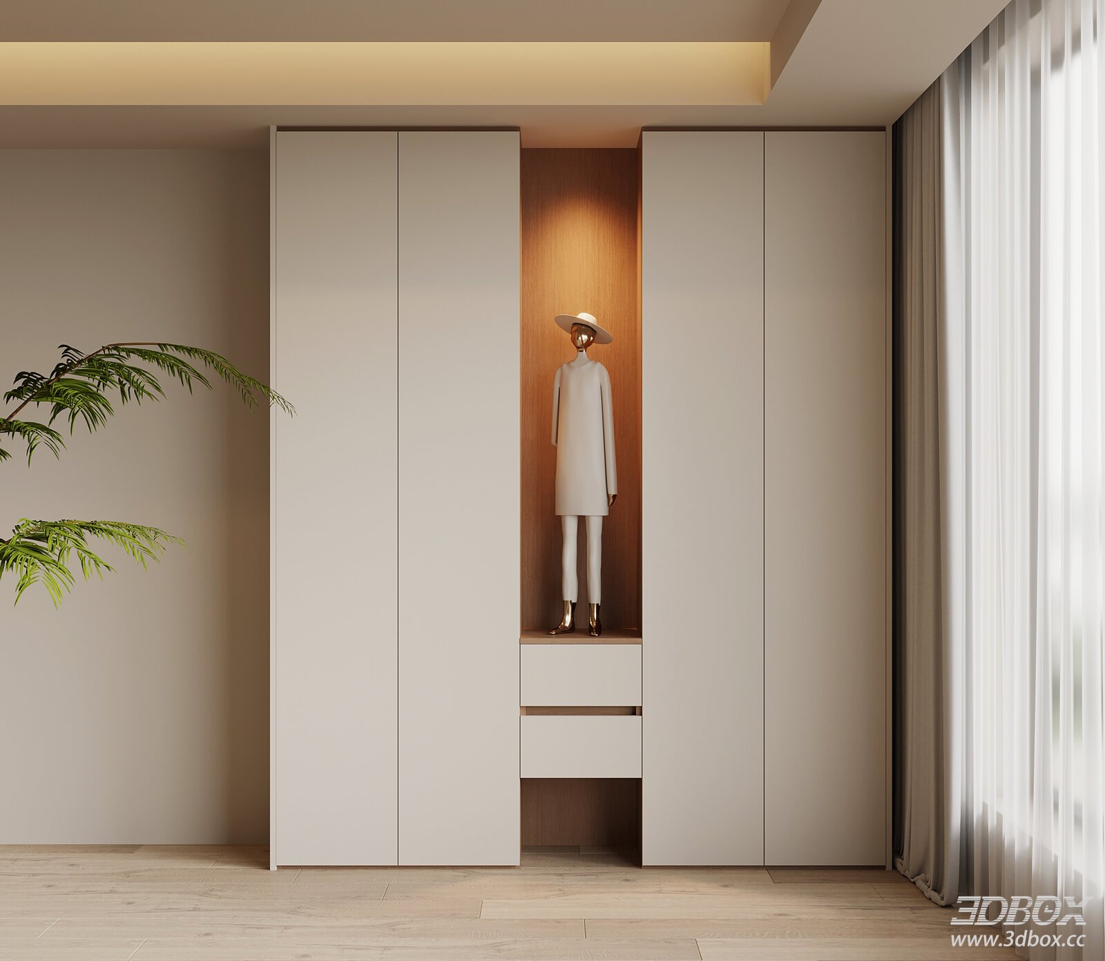 Modern Minimalist Hallway Entry Shoe Cabinet 3D model - front view