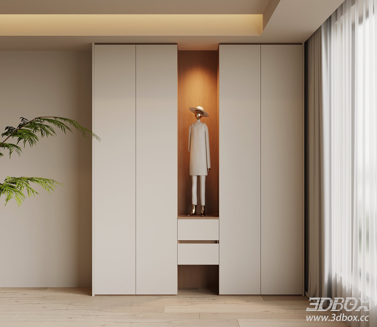 Modern Minimalist Hallway Entry Shoe Cabinet 3D model - thumbnail 1