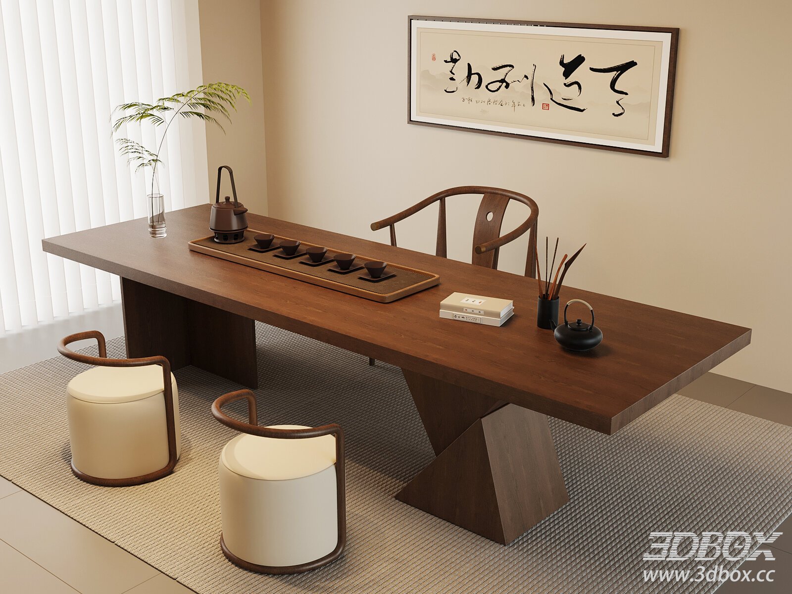 New Chinese Style Tea Room Furniture Set 3D model - thumbnail 1