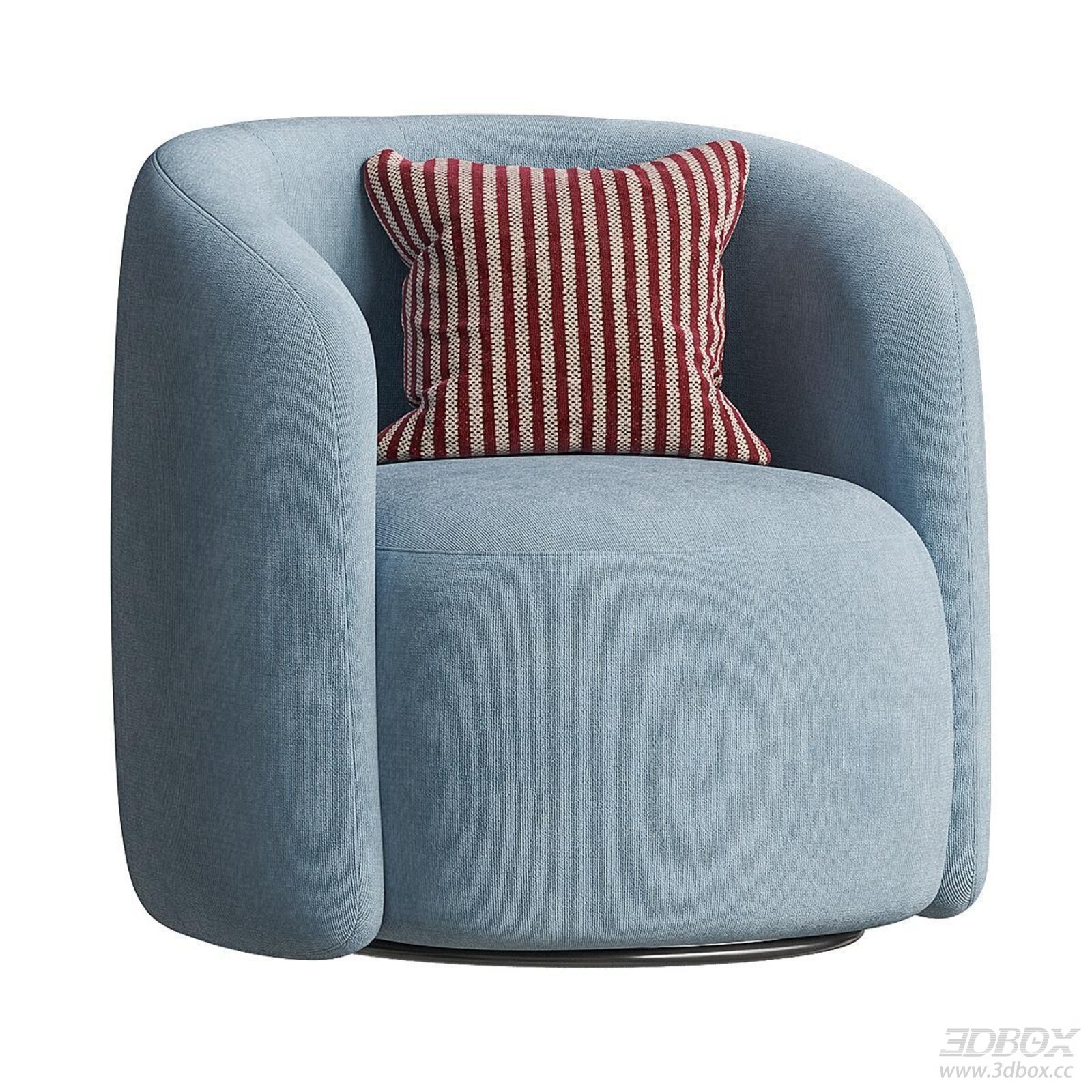 Modern Fabric Upholstered Swivel Single Armchair with Striped Pillow 3D model - front view