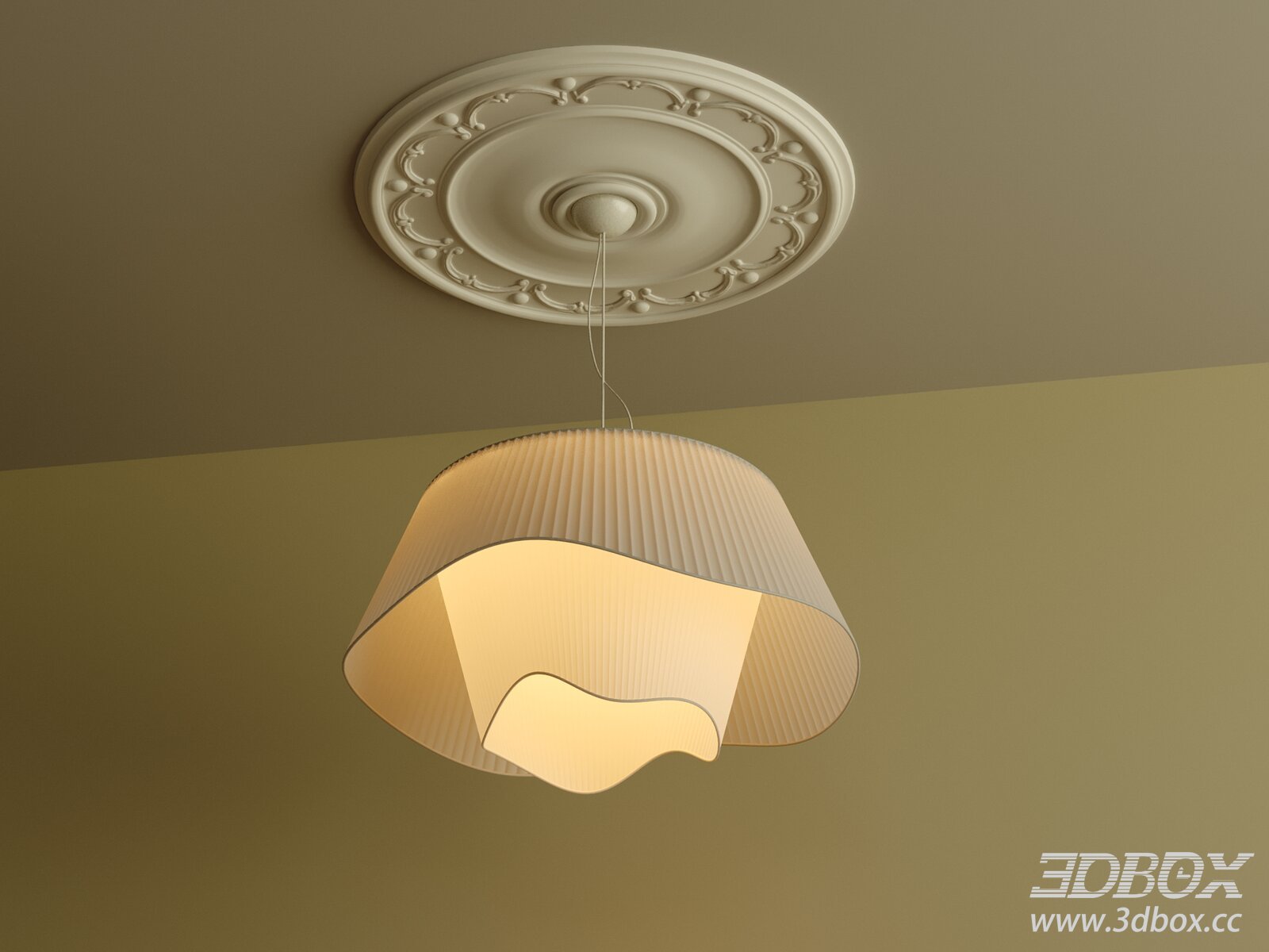 French Style Pleated Fabric Ceiling Lamp 3D model - thumbnail 1