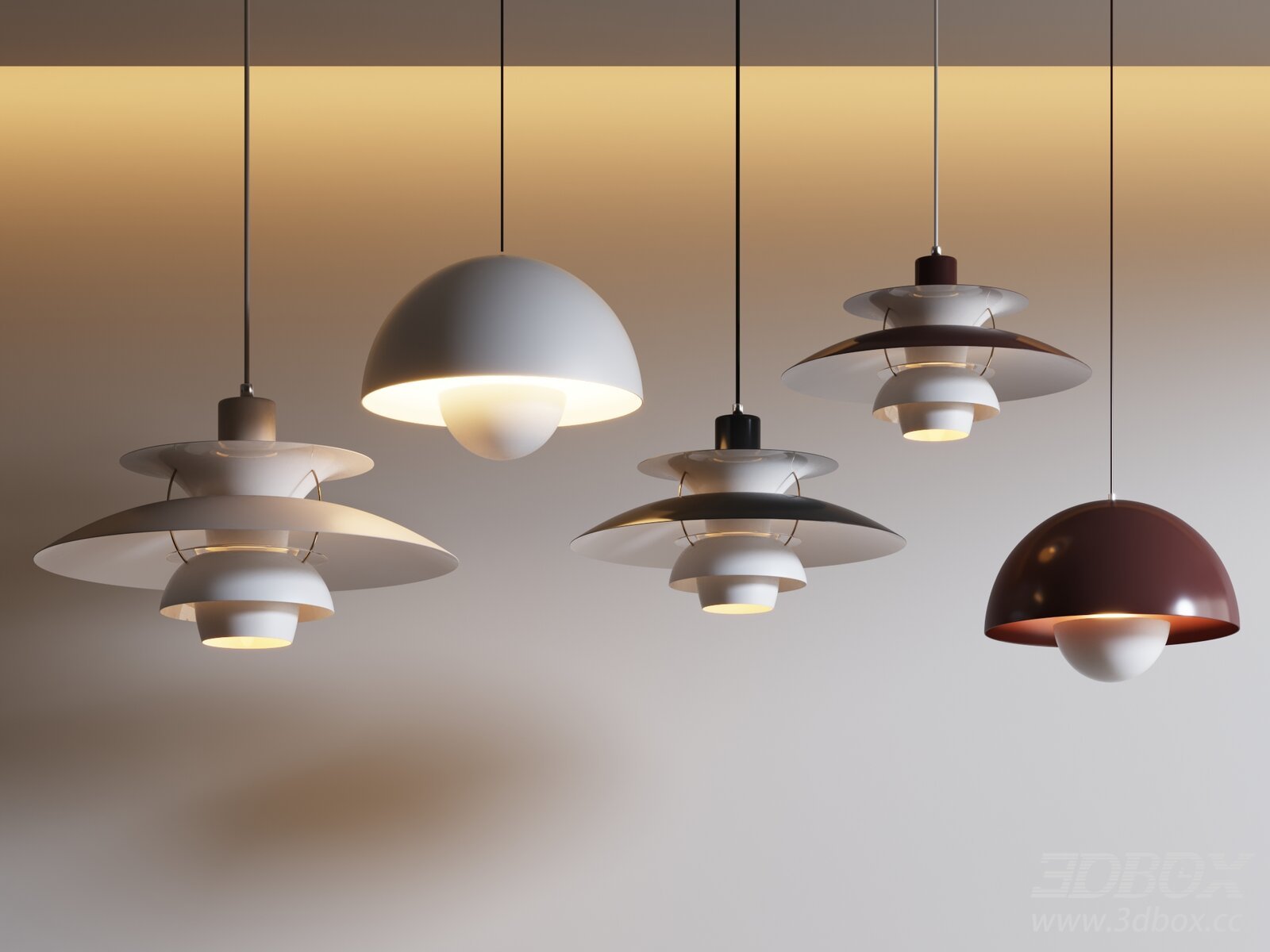 Modern Metal Pendant Ceiling Lamp Set 3D model - thumbnail 1
