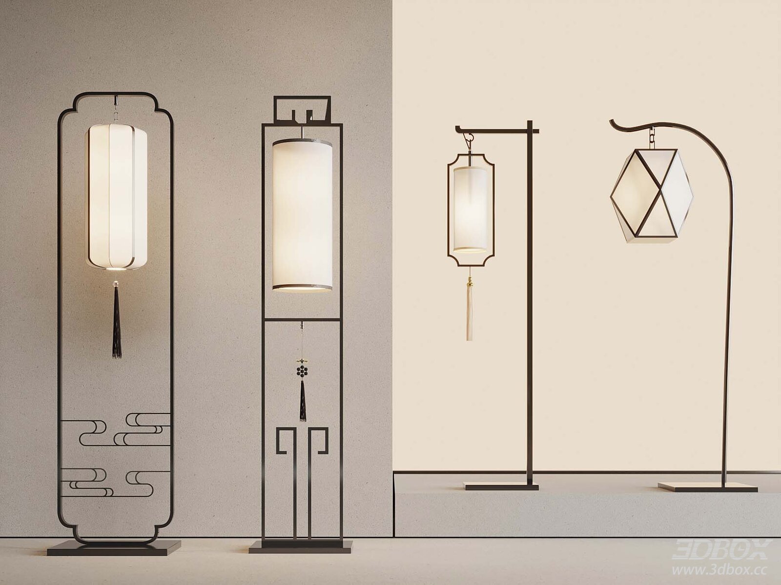 New Chinese Style Floor Lamp Set 3D model - front view