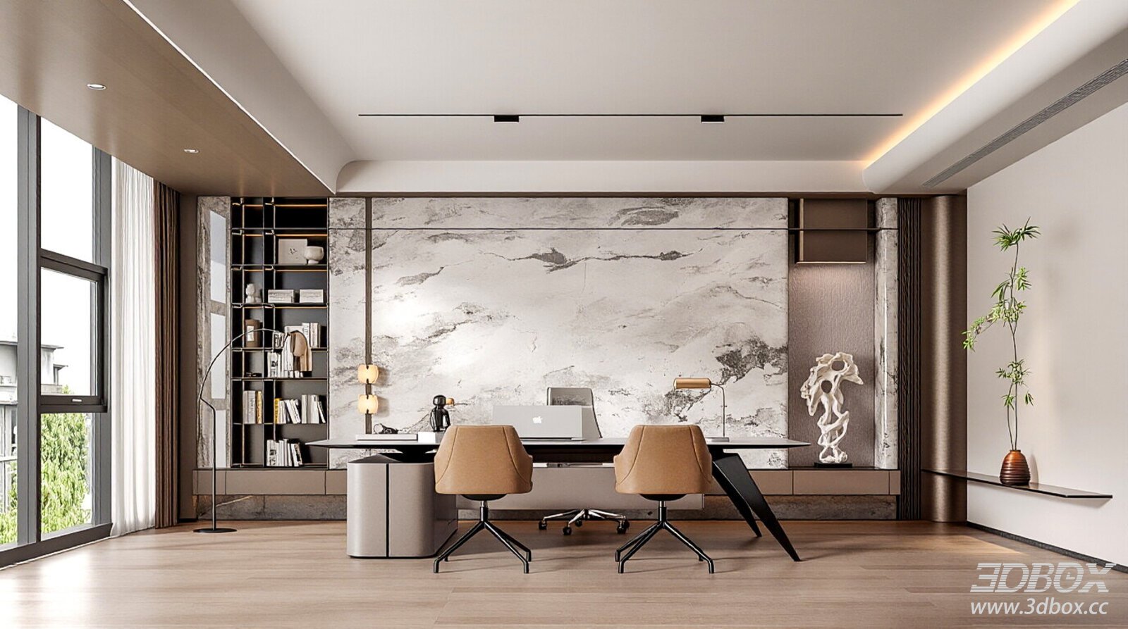 Modern Luxury Manager Office Interior Scene 3D model - front view