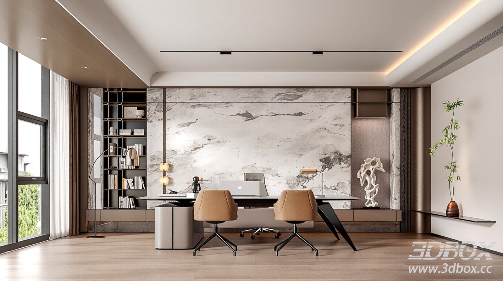 Modern Luxury Manager Office Interior Scene 3D model - thumbnail 1