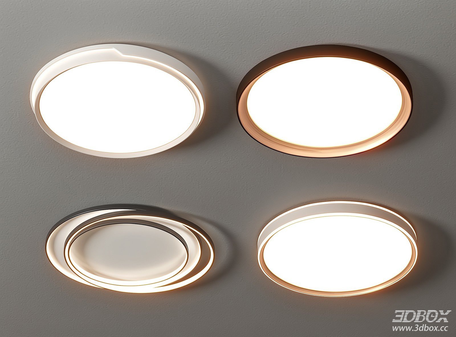 Modern Round LED Ceiling Lamp Set Minimalist Indoor Lighting 3D model - front view
