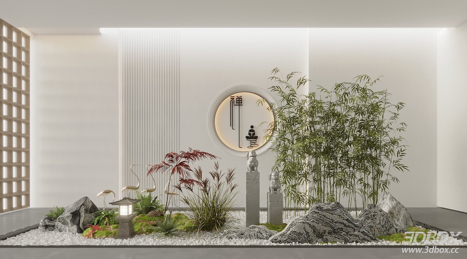 Zen Style Indoor Landscape Ornamental Scene 3D model - front view