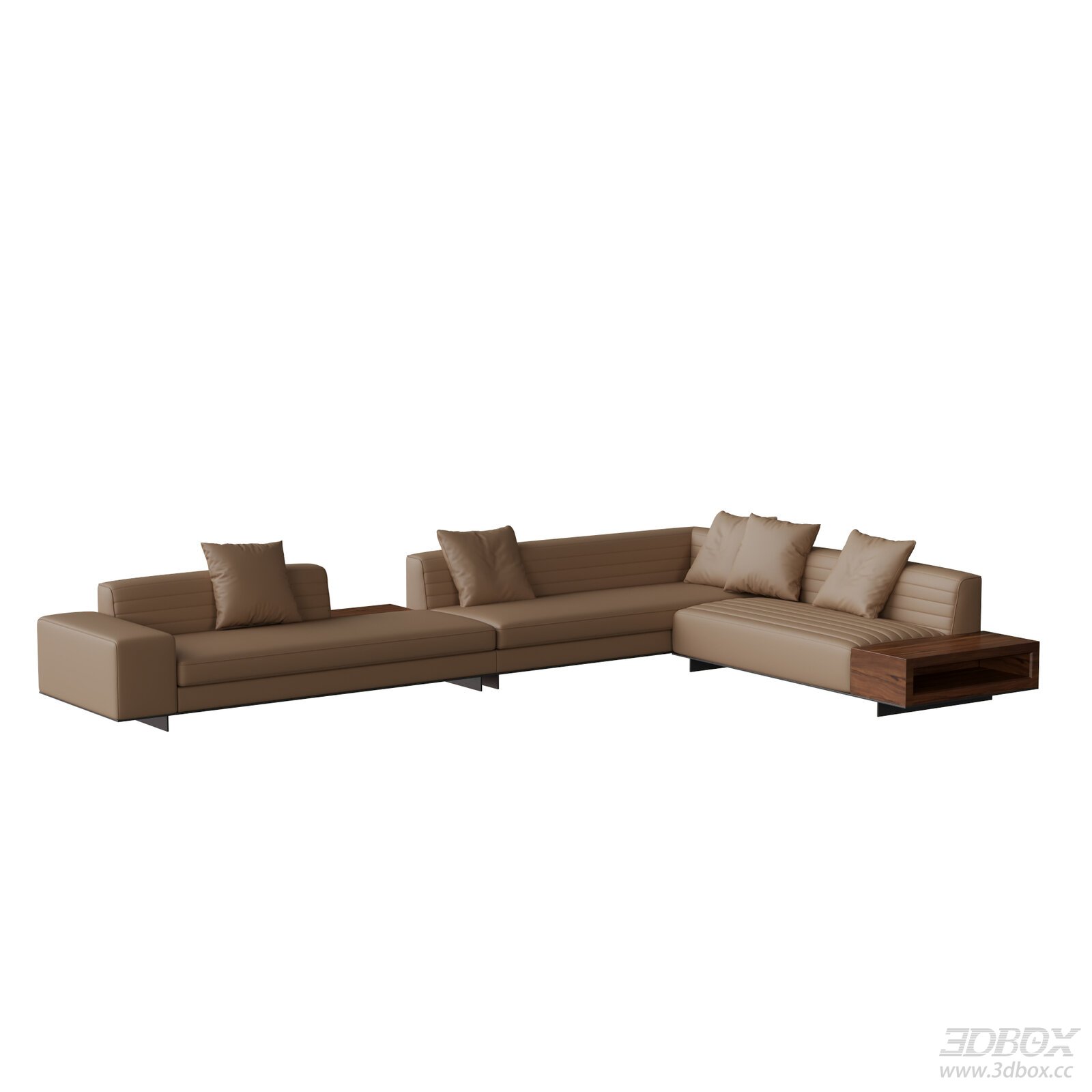 Modern Brown Leather Sectional Sofa With Side Tables 3D model - front view