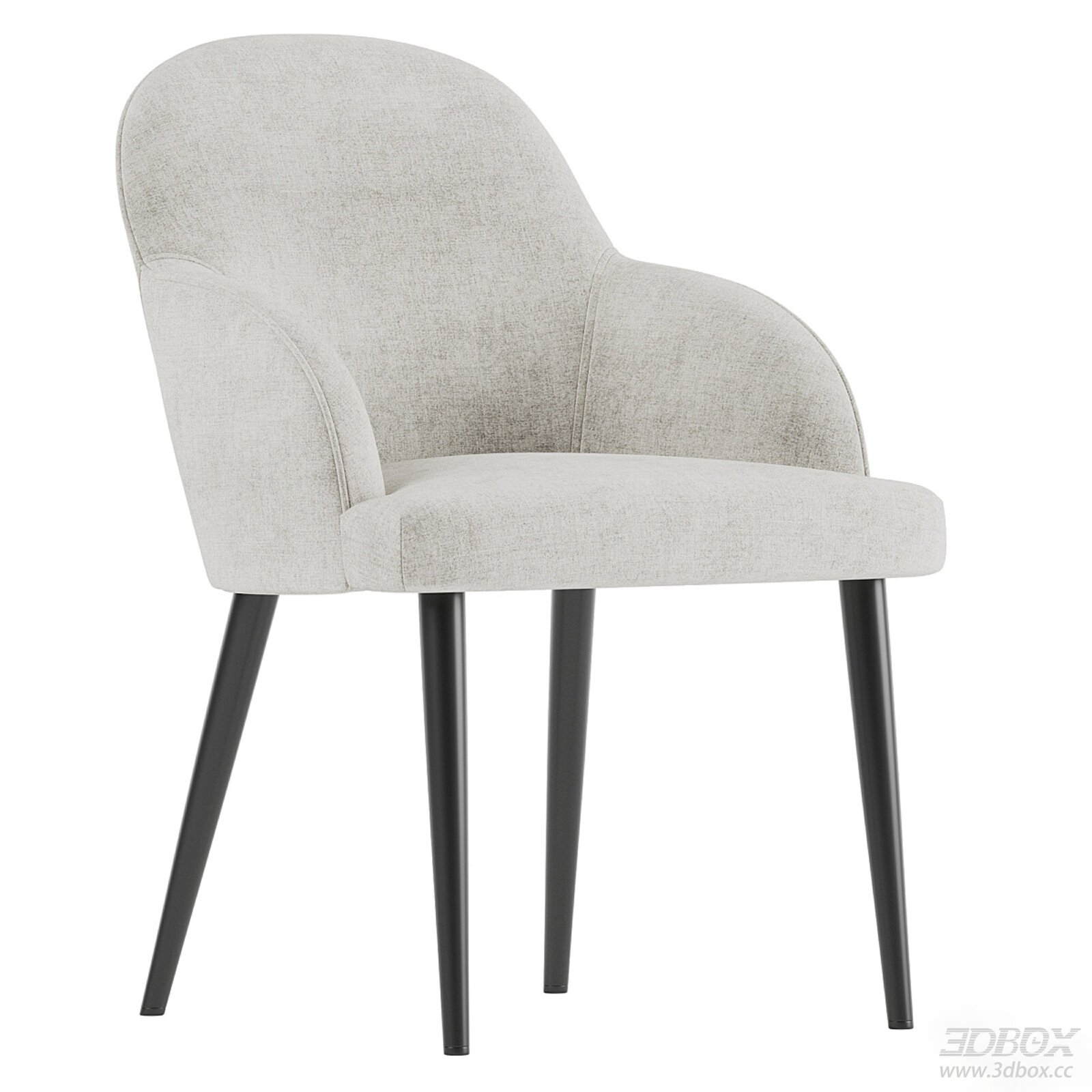 Modern Light Grey Fabric Dining Chair with Black Metal Legs 3D model - front view