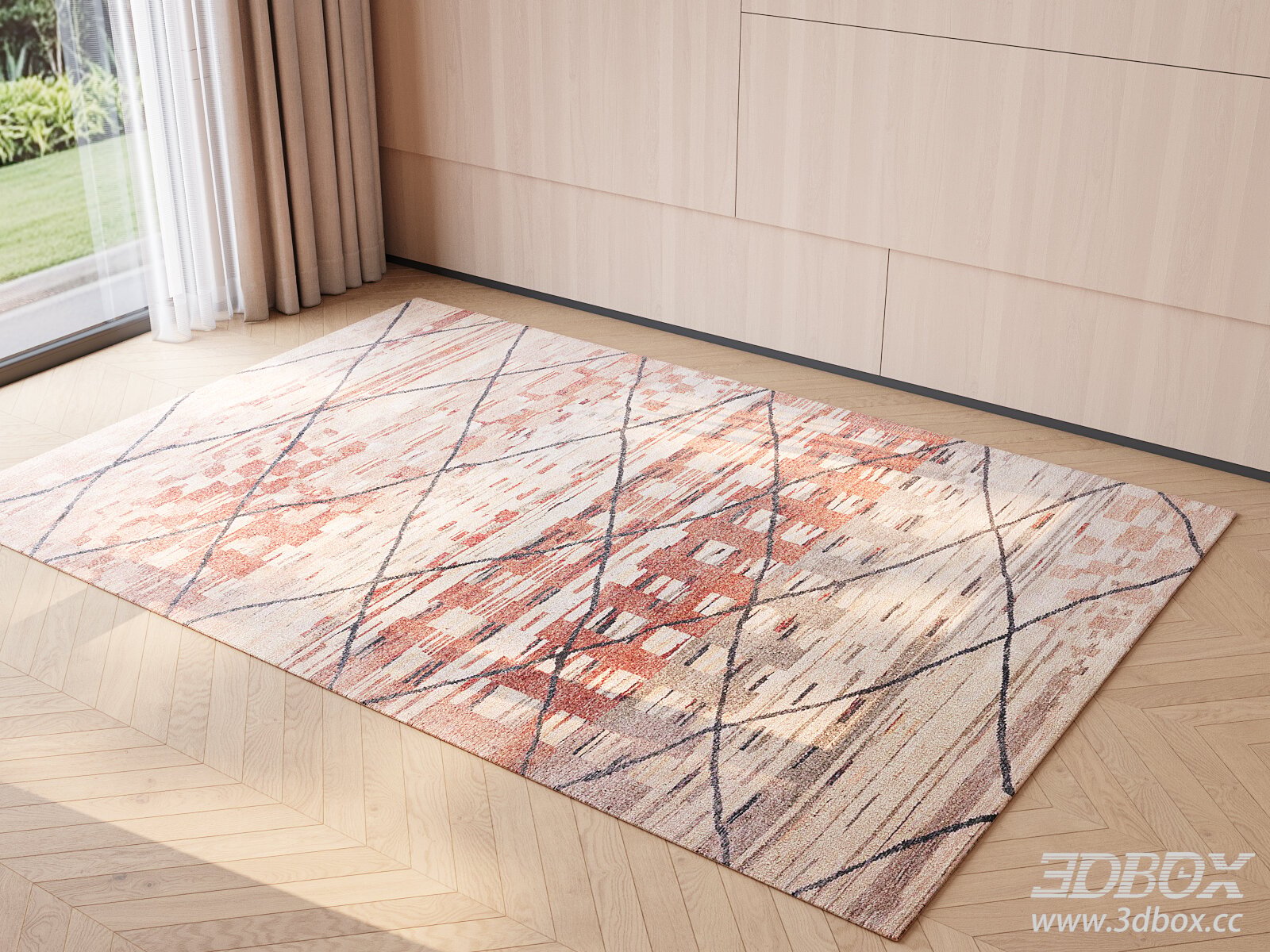 Modern Abstract Geometric Wool Carpet 3D model - thumbnail 1