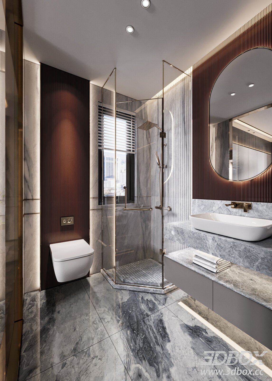 Modern Luxury Marble Bathroom Scene 3D model - thumbnail 1