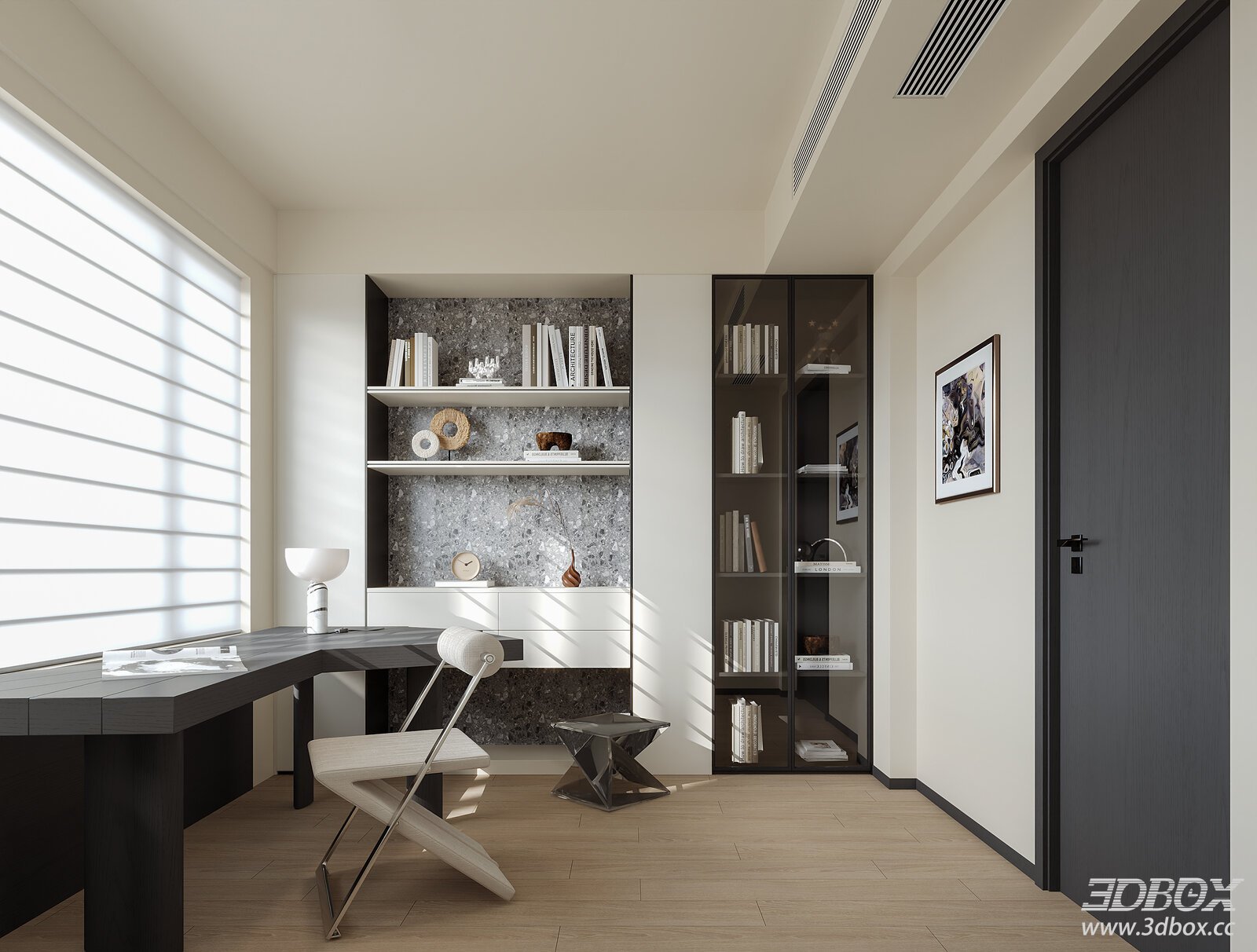 Modern Italian Style Home Study Work Room Interior 3D model - front view