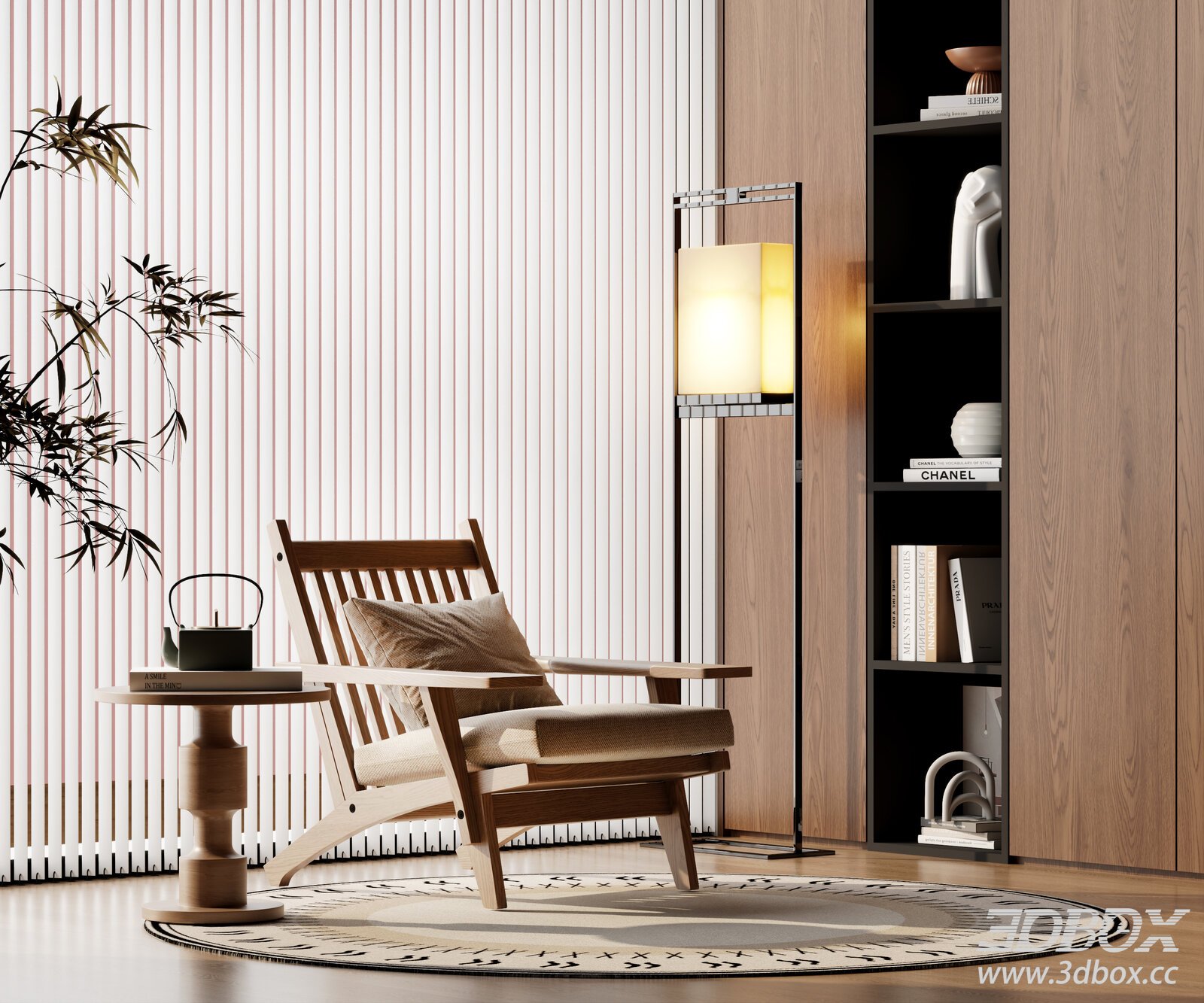 New Chinese Style Wooden Armchair Scene 3D model - thumbnail 1