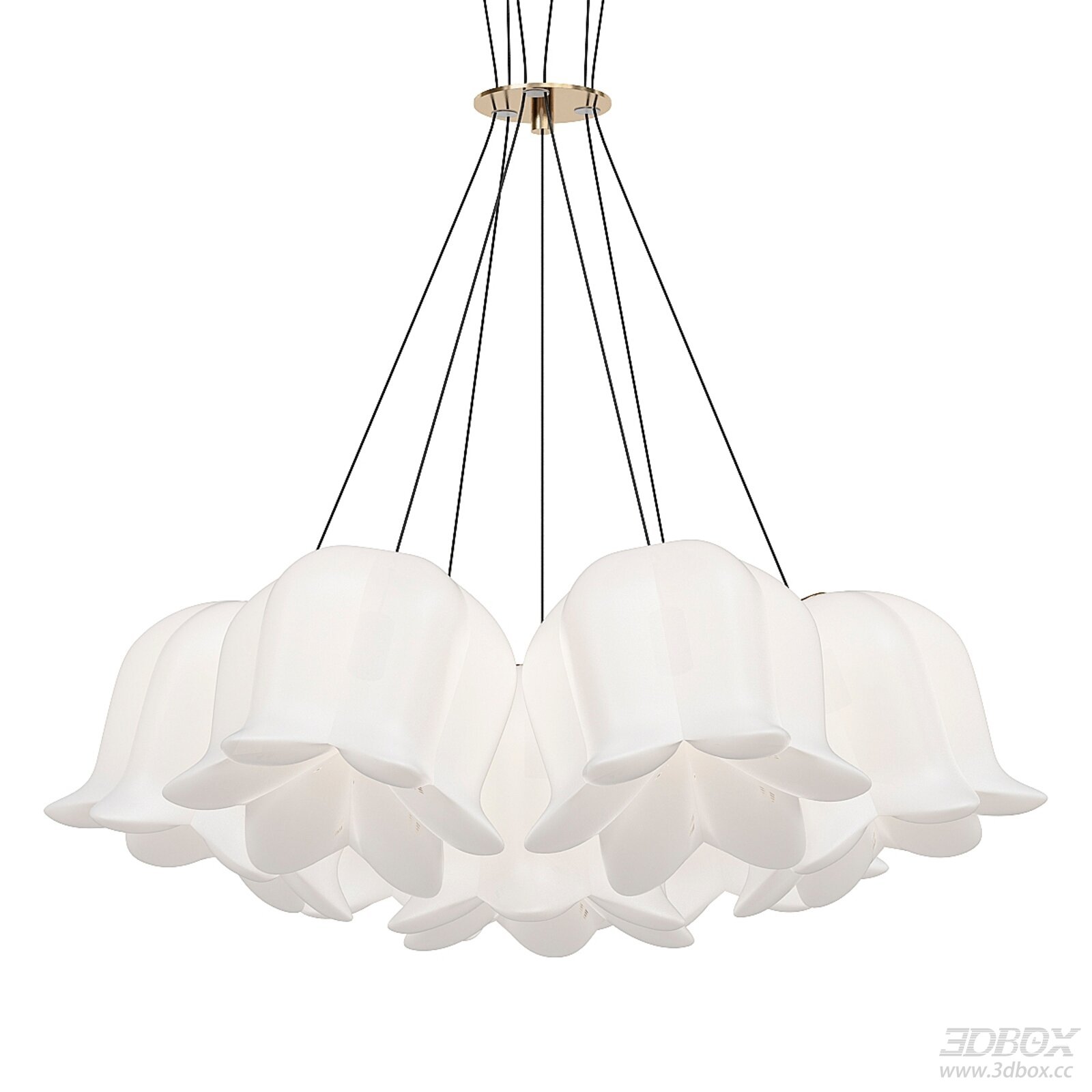 Modern Flower Shape Frosted Glass Ceiling Chandelier 3D model - front view