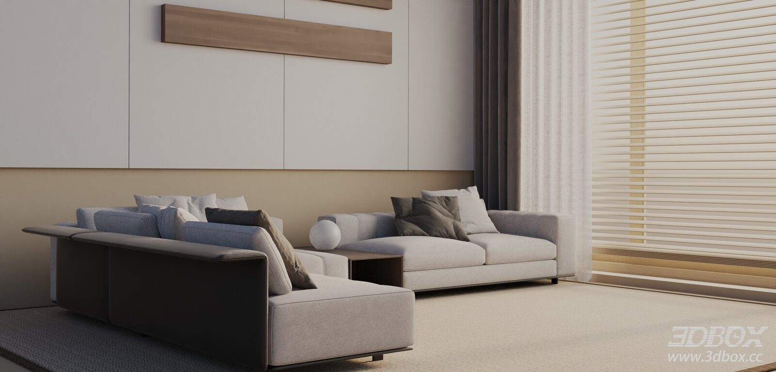 Modern L-shaped Fabric Leather Sectional Sofa Set 3D model - front view