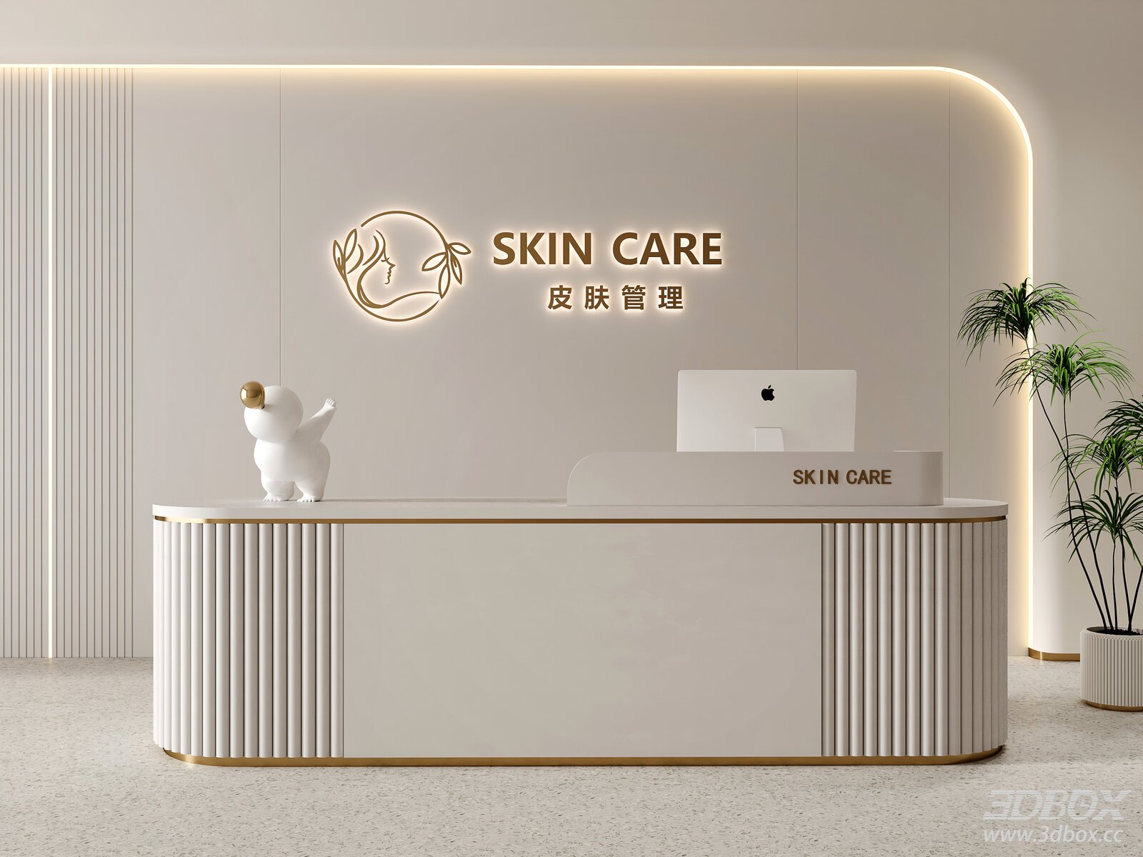 Modern Cream Style Beauty Salon Reception Desk Scene 3D model - front view