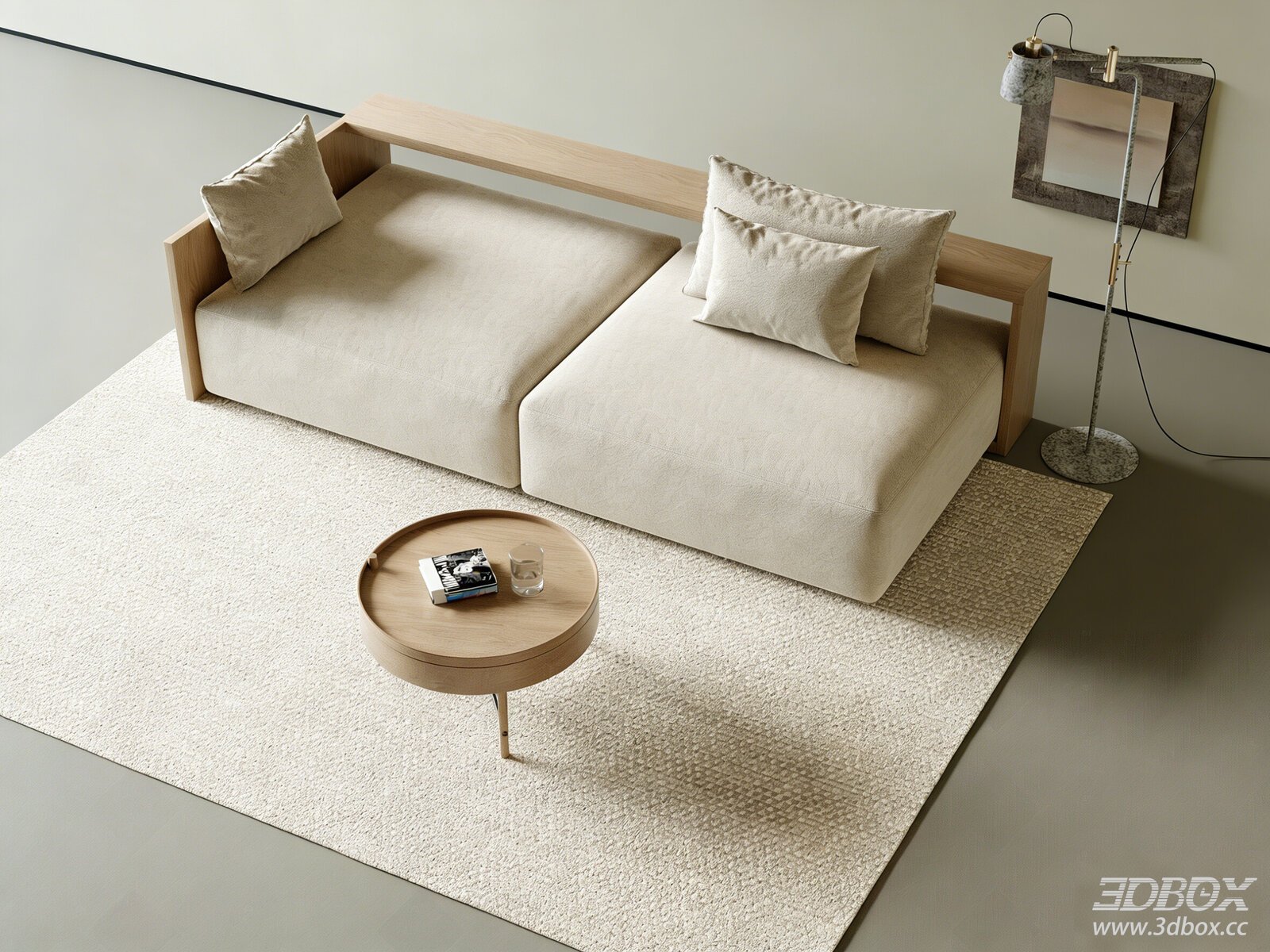 Modern Minimalist Sofa Set with Coffee Table and Floor Lamp 3D model - front view
