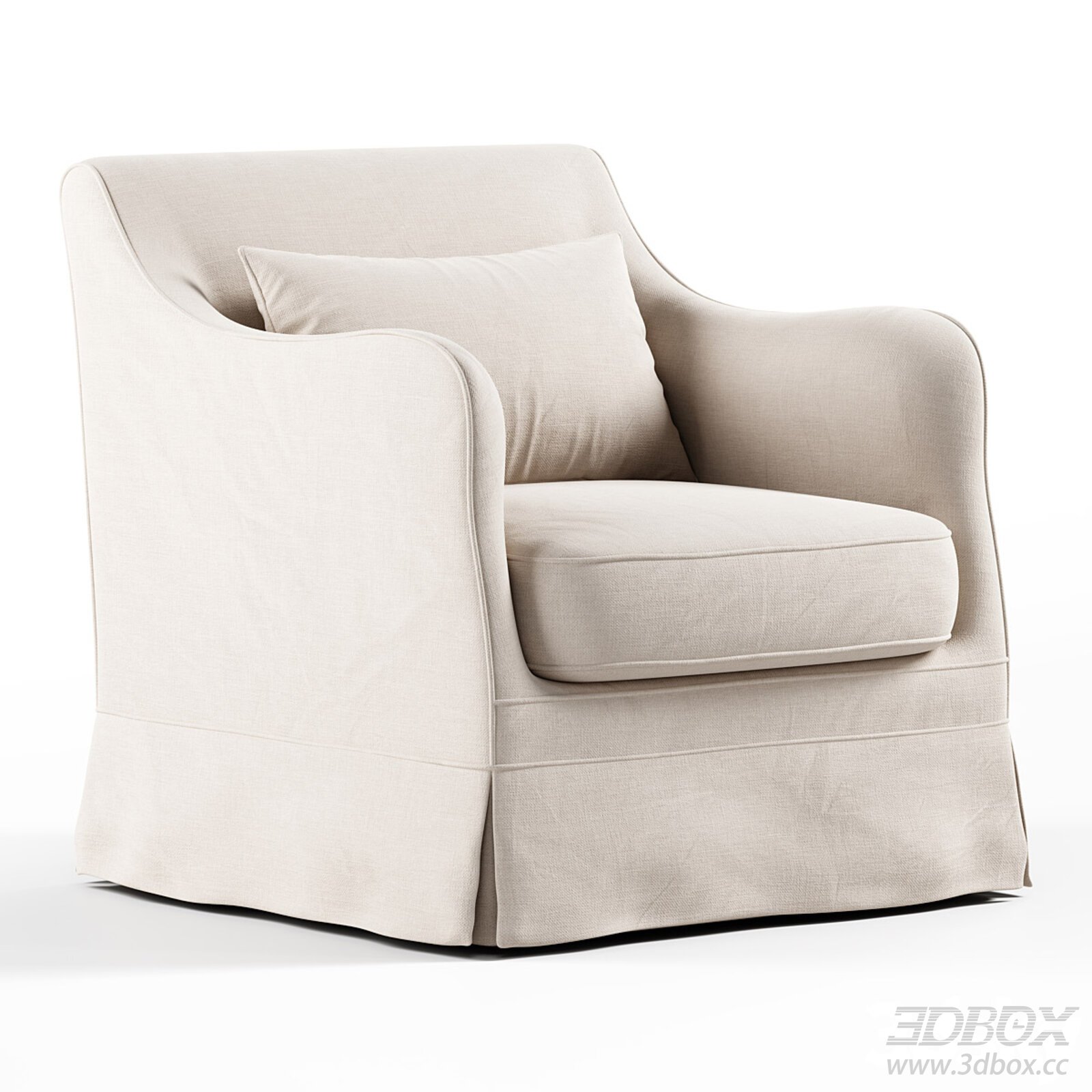 Modern Beige Linen Slipcover Single Armchair 3D model - thumbnail 1