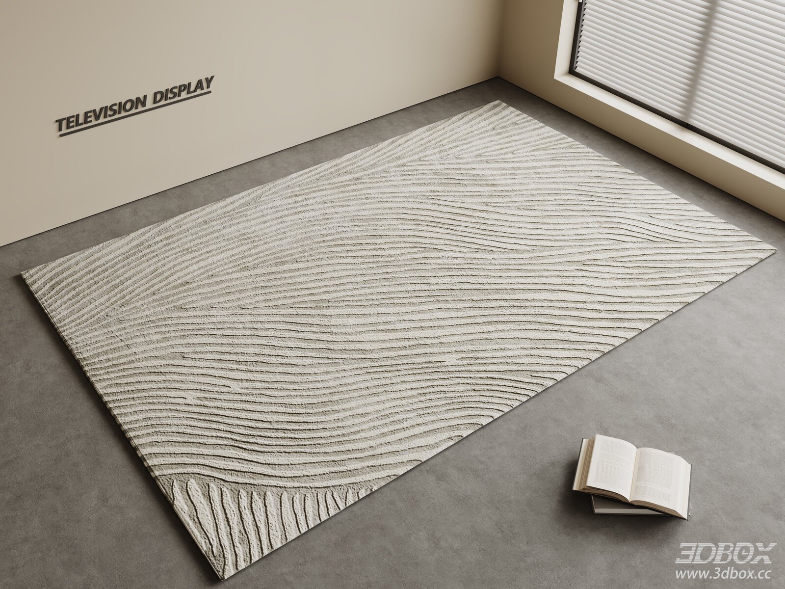 Modern Minimalist Cream Style Wavy Textured Living Room Carpet 3D model - front view