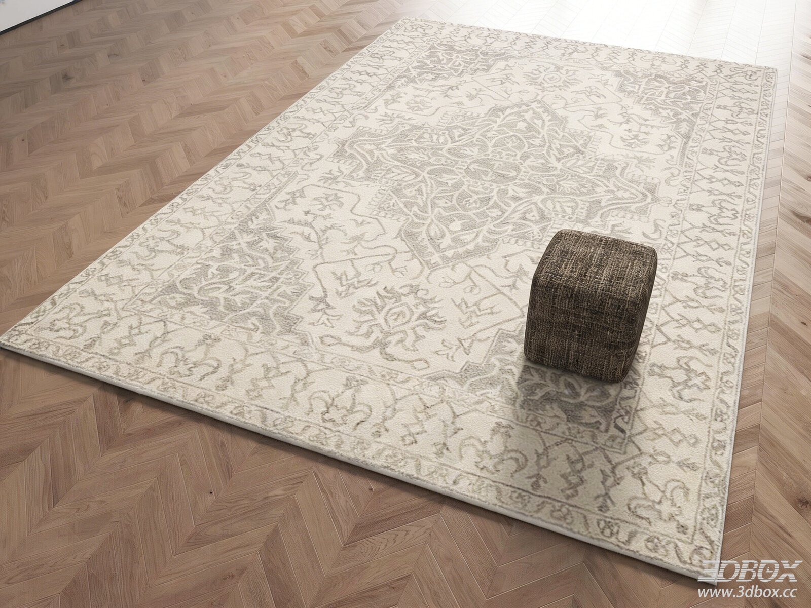 Vintage Wabi Sabi Cream Tone Living Room Area Rug 3D model - front view