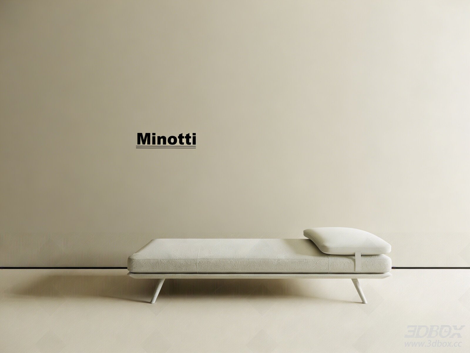Modern Minimalist White Fabric Chaise Lounge Daybed 3D model - front view