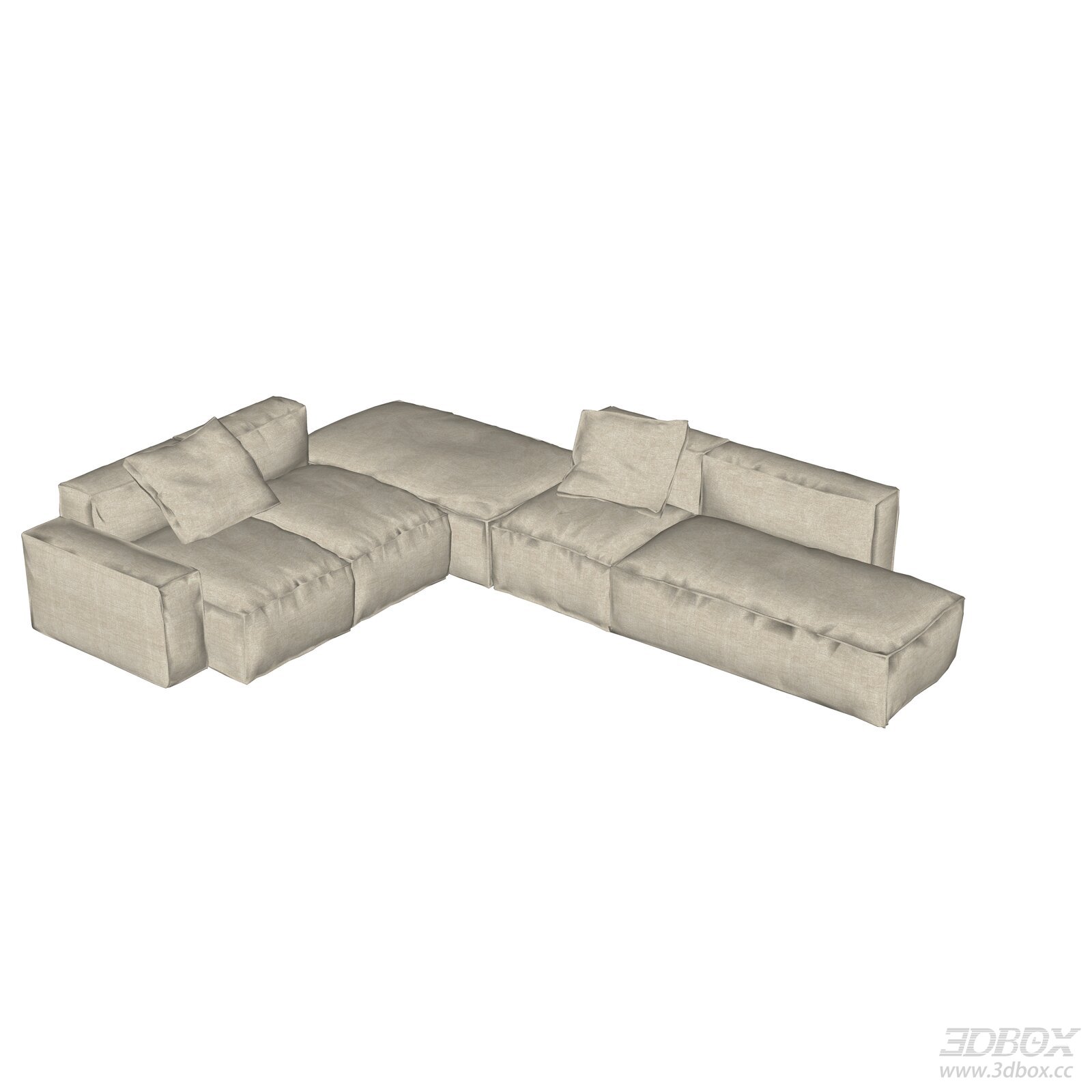 Modern Italian Style L Shaped Fabric Sectional Sofa Set 3D model - front view