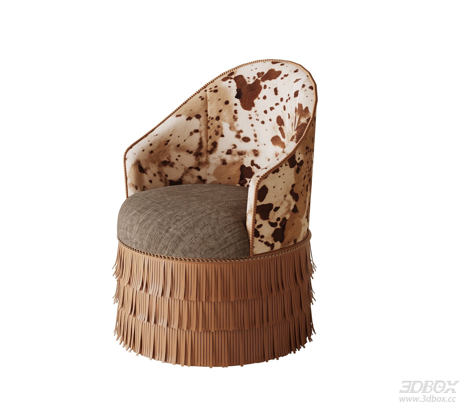 Modern Luxury Cowhide Print Accent Armchair 3D model - front view