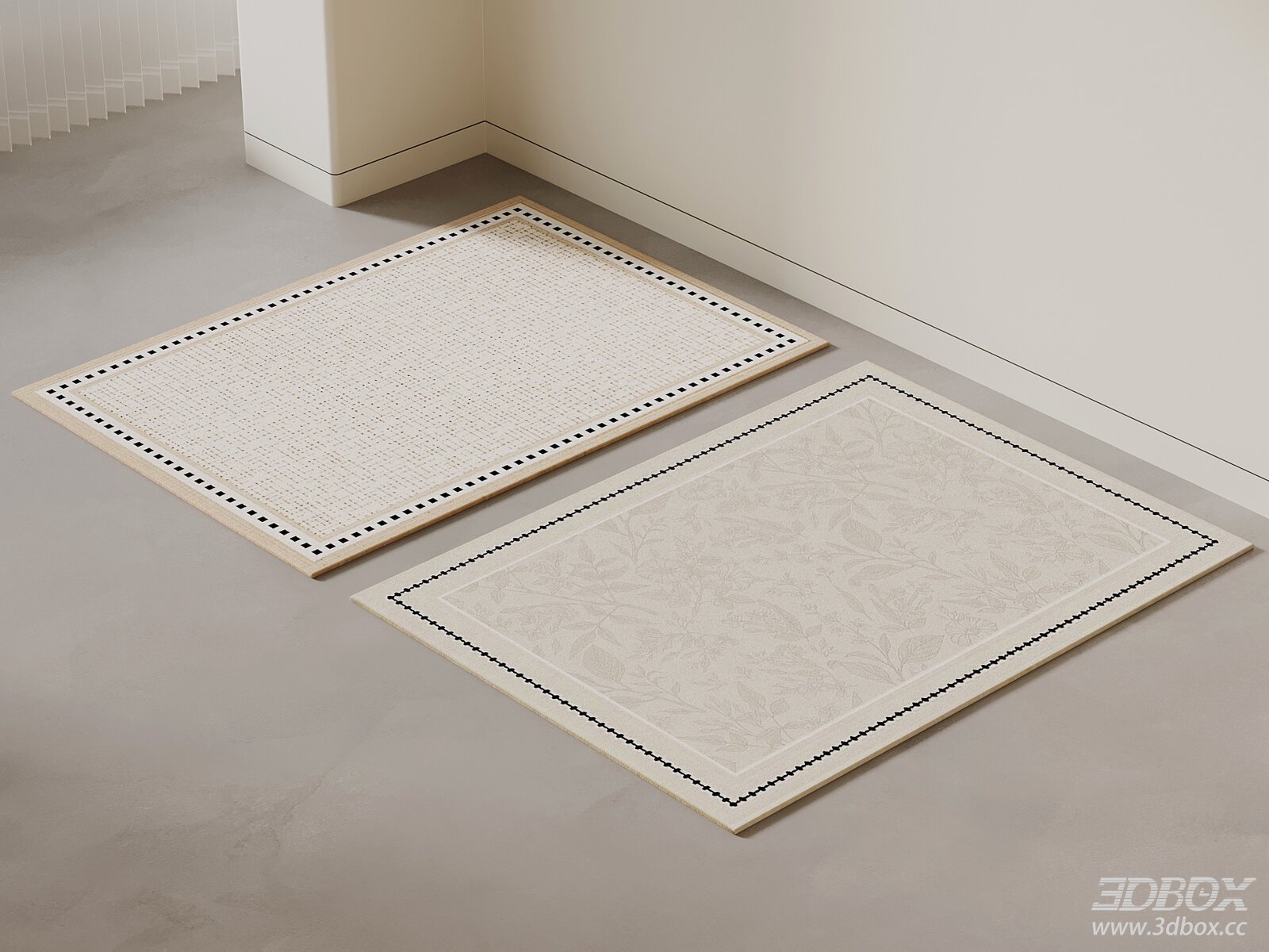 Modern Vintage Beige Rectangular Carpet Set 3D model - front view