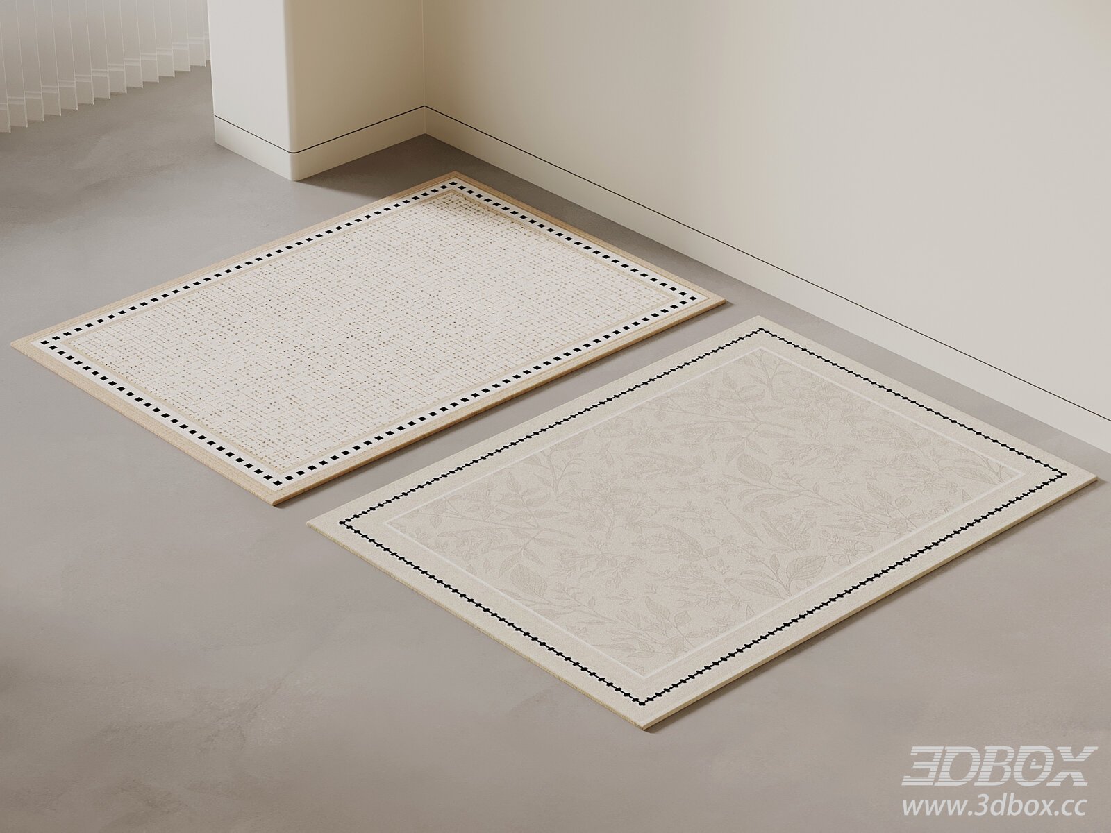 Modern Vintage Beige Rectangular Carpet Set 3D model - thumbnail 1