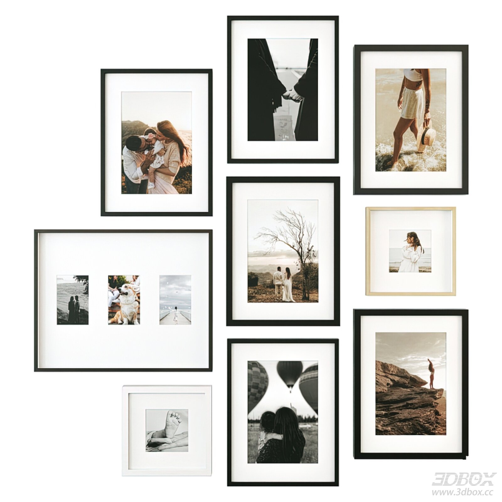 Modern Family Photo Frame Gallery Wall Set 3D model - front view