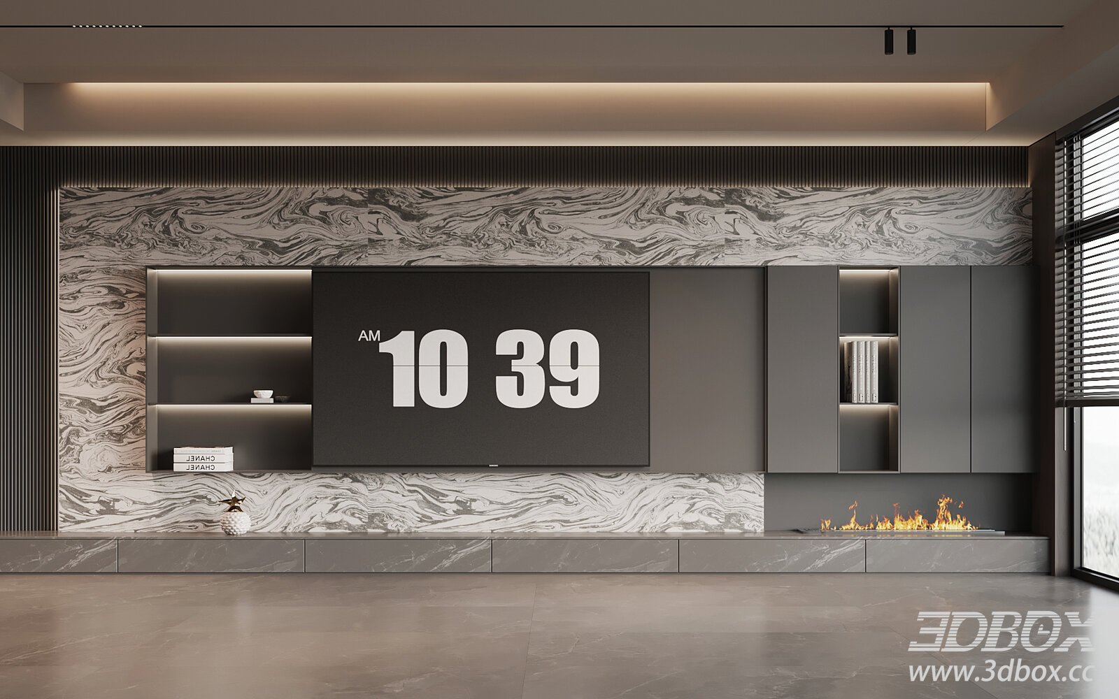 Modern Italian Style Marble TV Wall Unit 3D model - thumbnail 1