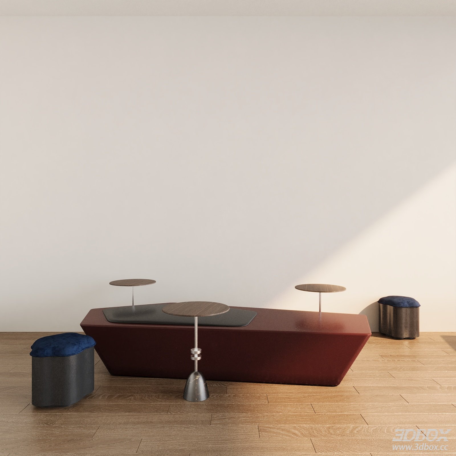 Modern Minimalist Sofa Set with Side Tables and Stools 3D model - front view
