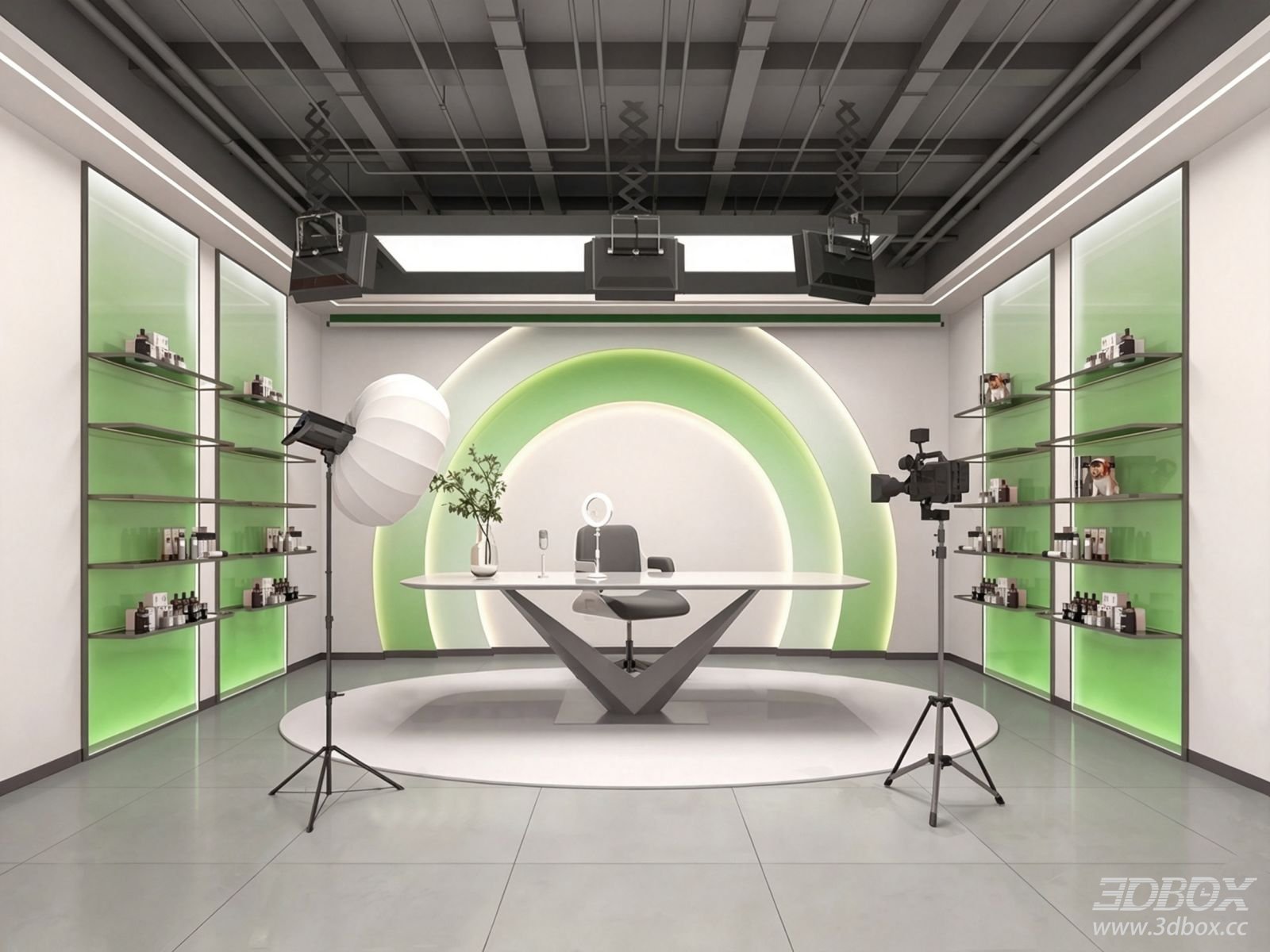 Modern Green Product Display Live Streaming Showroom 3D model - front view