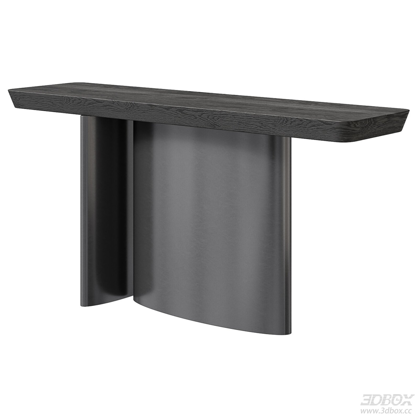 Modern Dark Wood Metal Base Console Table 3D model - front view