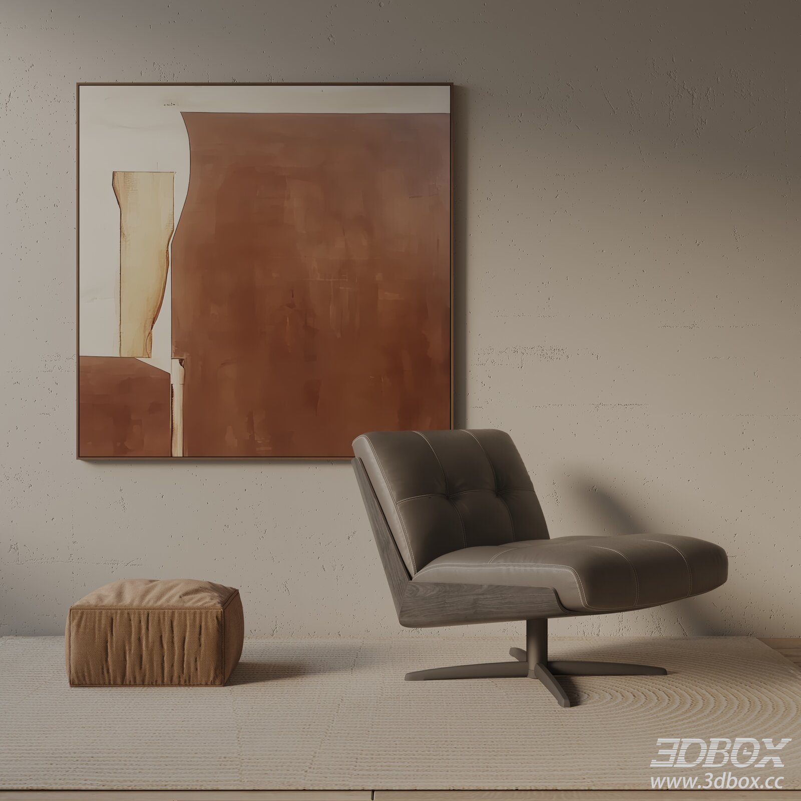 Modern Leather Lounge Armchair with Ottoman 3D model - thumbnail 1