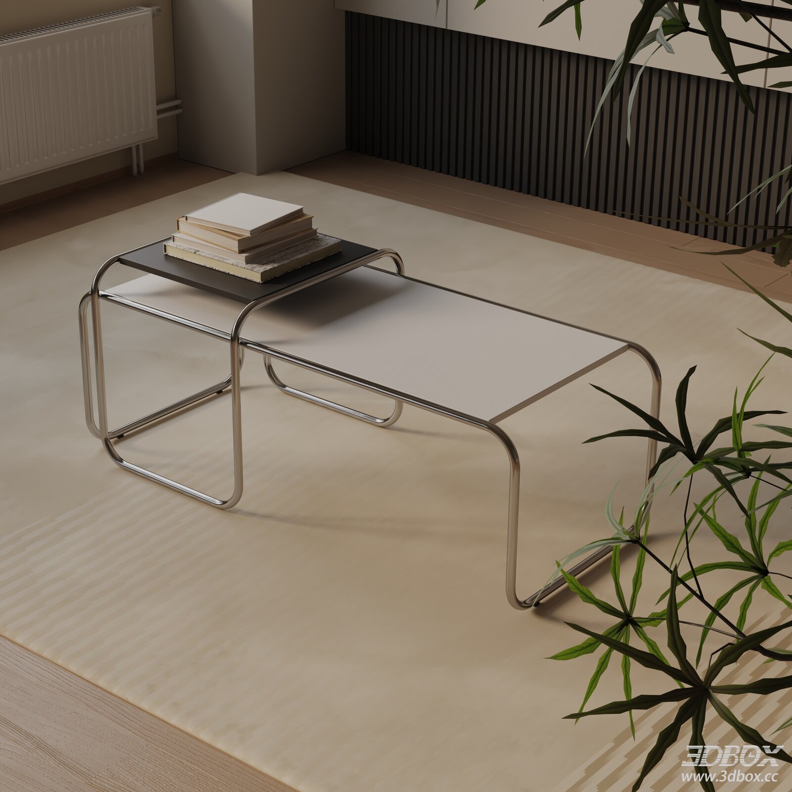 Modern Minimalist Metal Frame Coffee Table Set 3D model - front view
