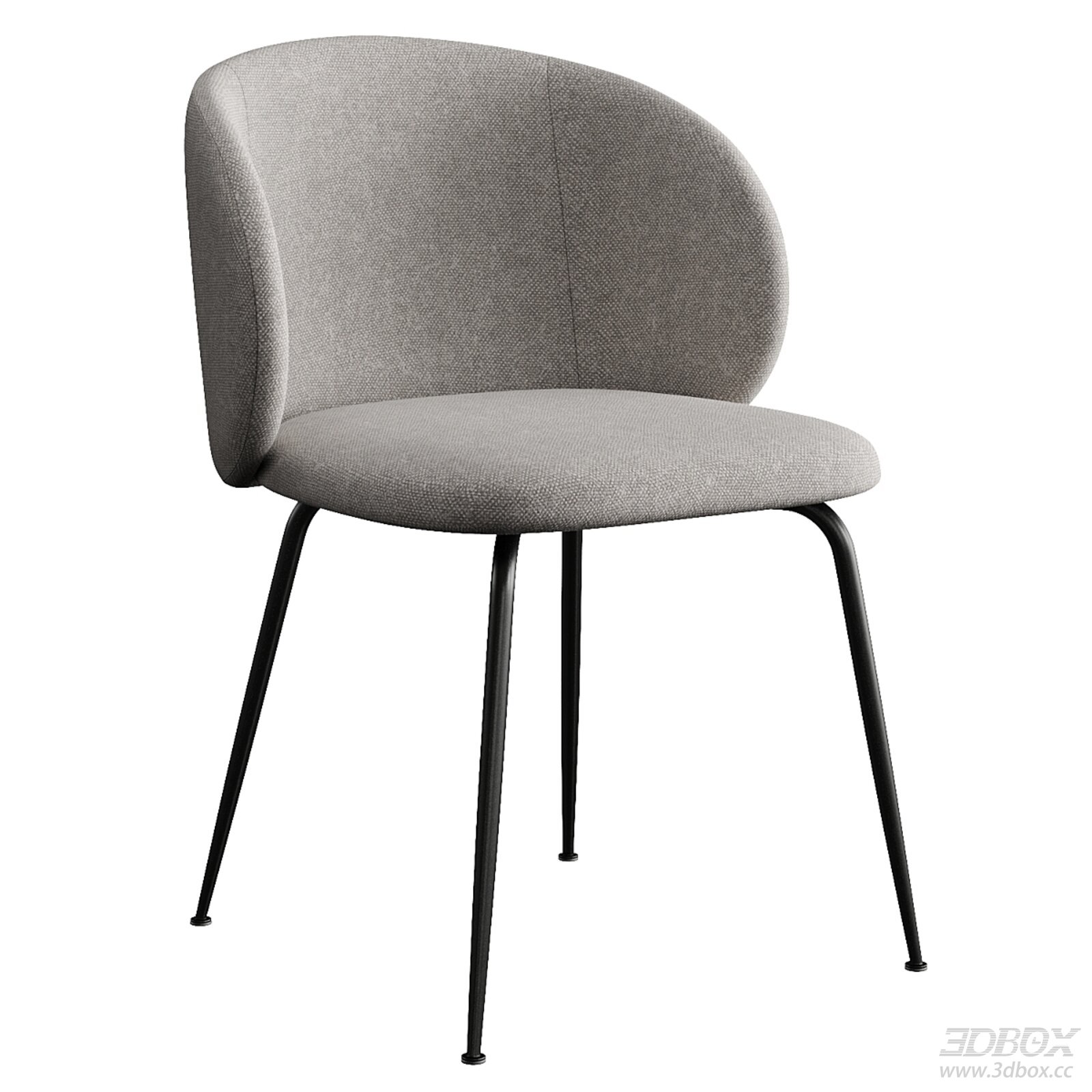 Minimalist Fabric Upholstered Dining Chair with Metal Legs 3D model - front view